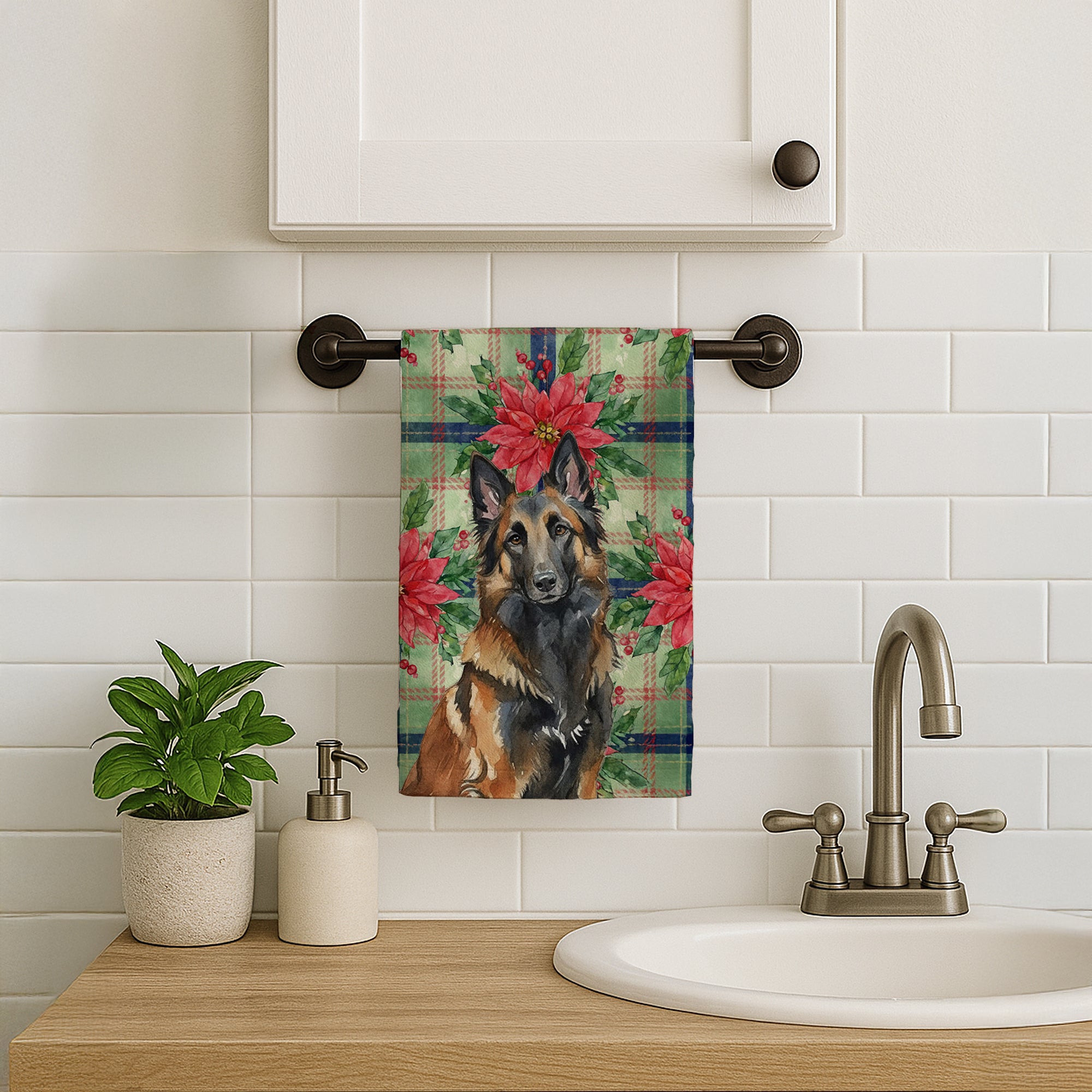 Caroline's Treasures Belgian Tervuren Christmas PoinsettIas Kitchen Towel