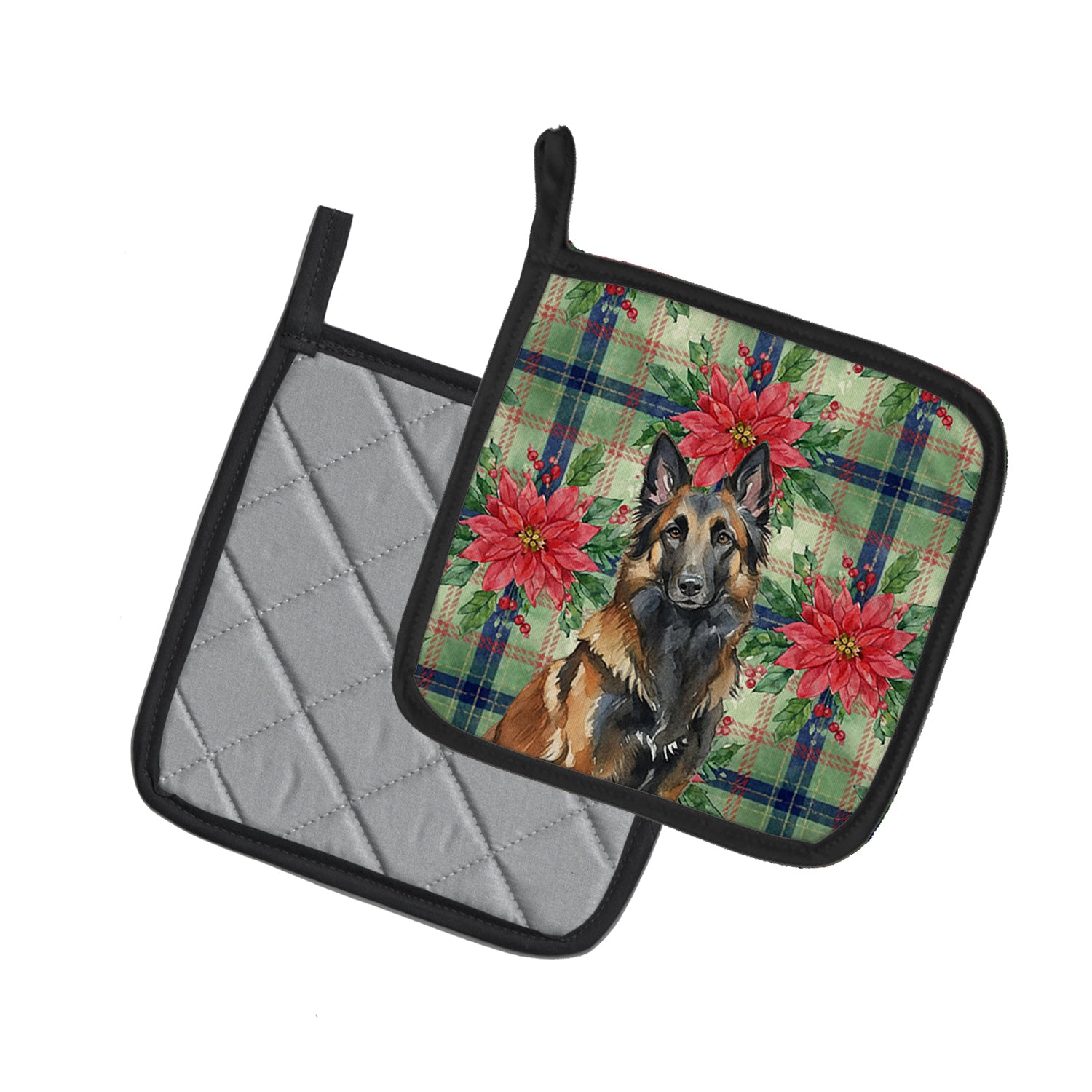 Caroline's Treasures Belgian Tervuren Christmas PoinsettIas Pair of Pot Holders