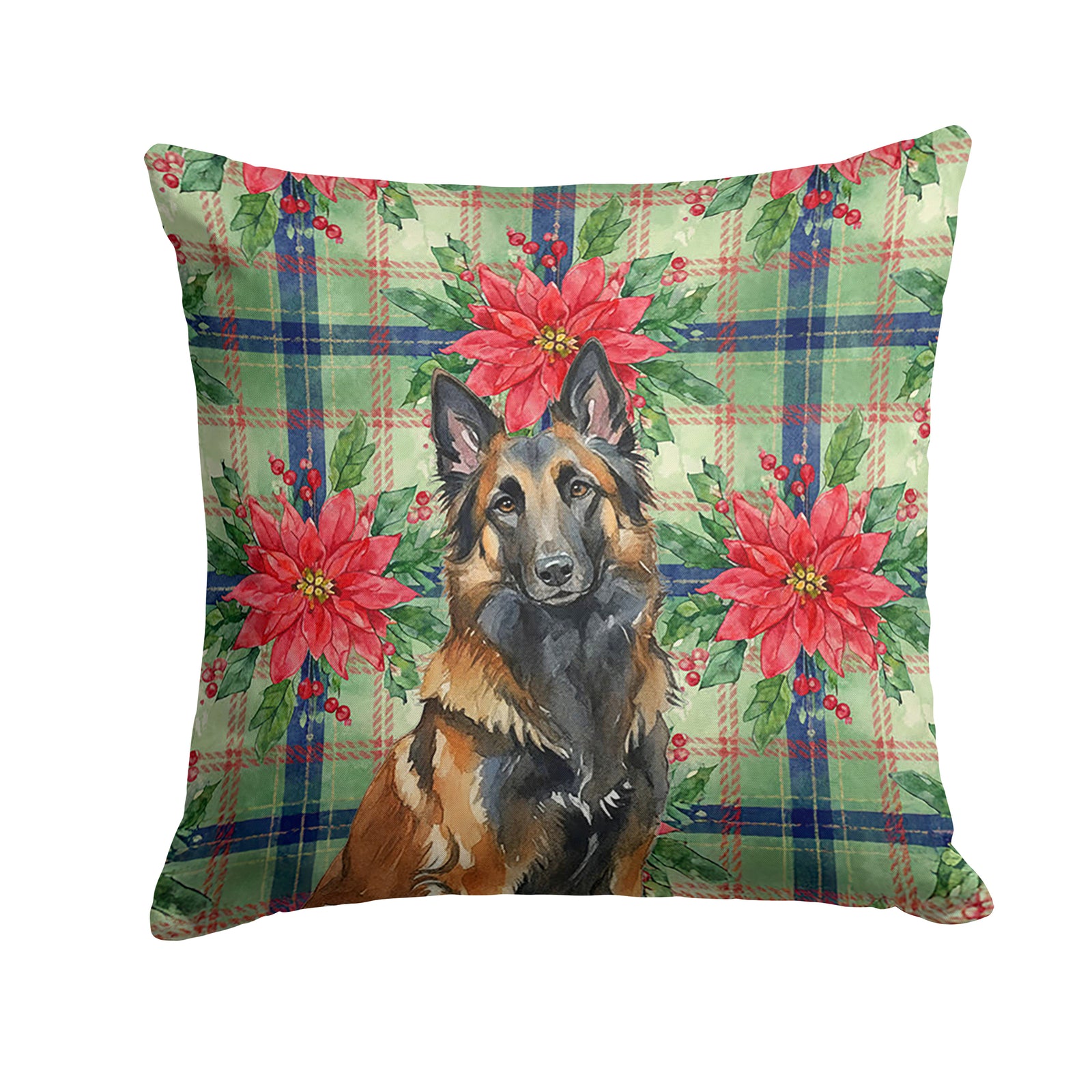 Caroline's Treasures Belgian Tervuren Christmas PoinsettIas Throw Pillow