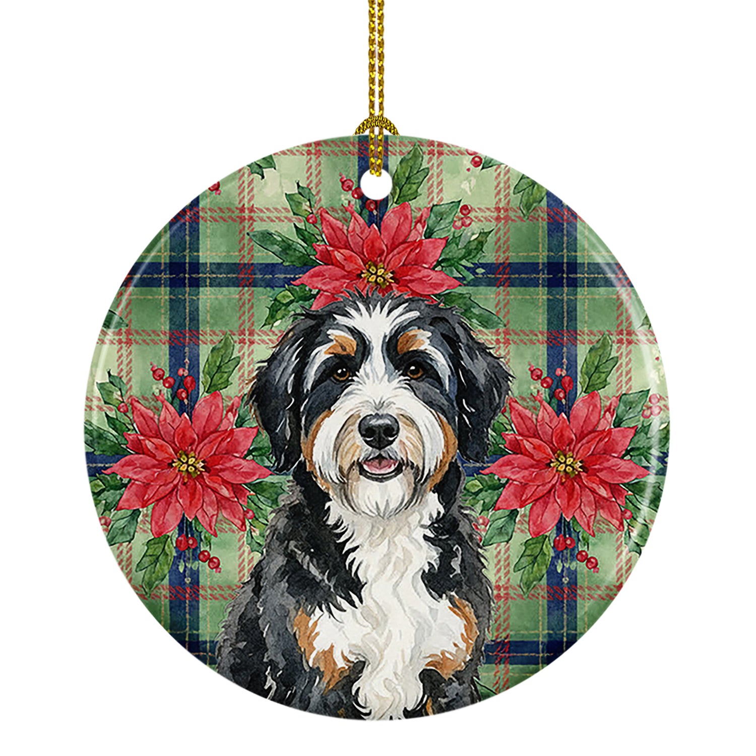 Caroline's Treasures Berndoodle Christmas PoinsettIas Ceramic Ornament