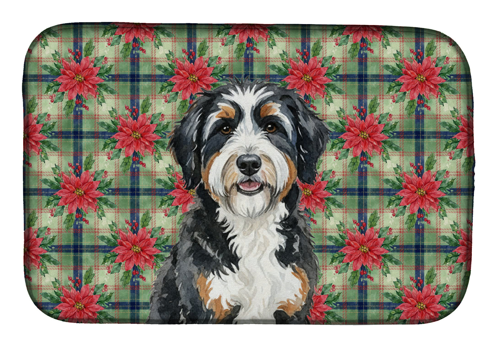 Caroline's Treasures Berndoodle Christmas PoinsettIas Dish Drying Mat