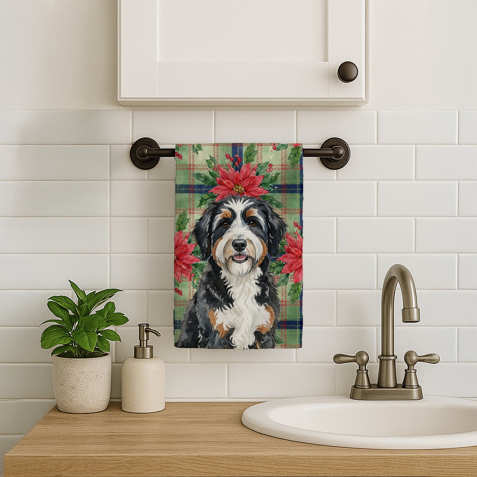 Caroline's Treasures Berndoodle Christmas PoinsettIas Kitchen Towel