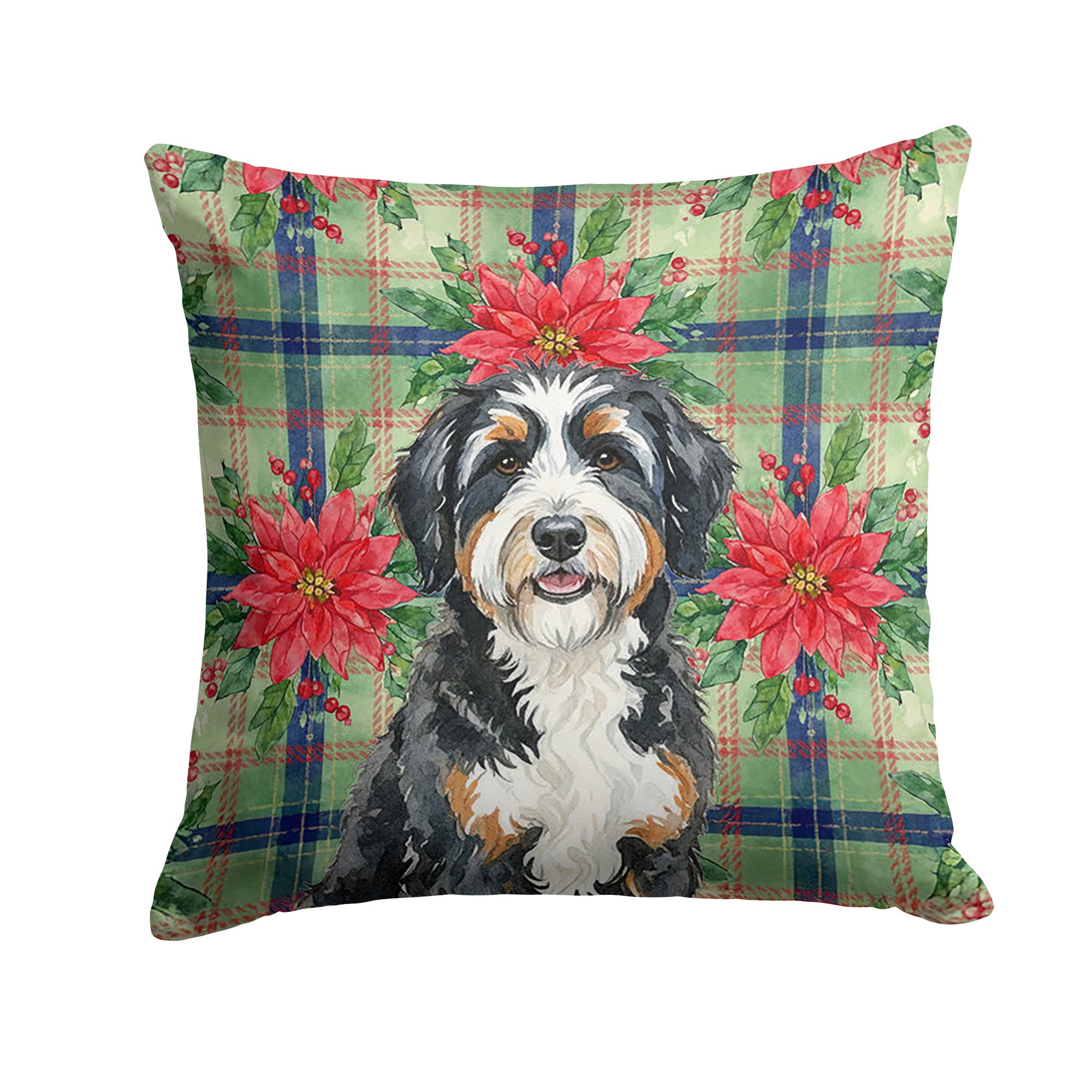 Caroline's Treasures Berndoodle Christmas PoinsettIas Throw Pillow