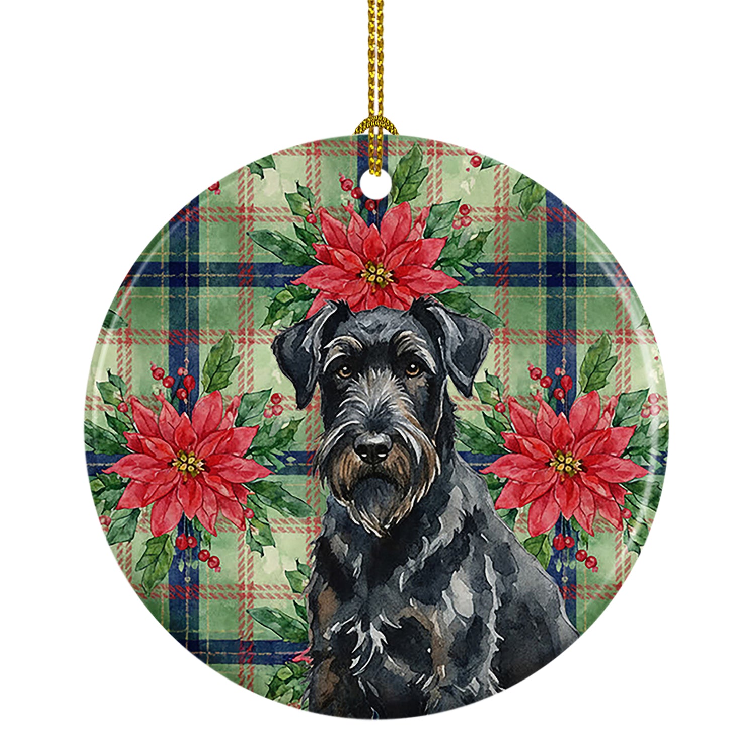 Caroline's Treasures Black Russian Terrier Christmas PoinsettIas Ceramic Ornament