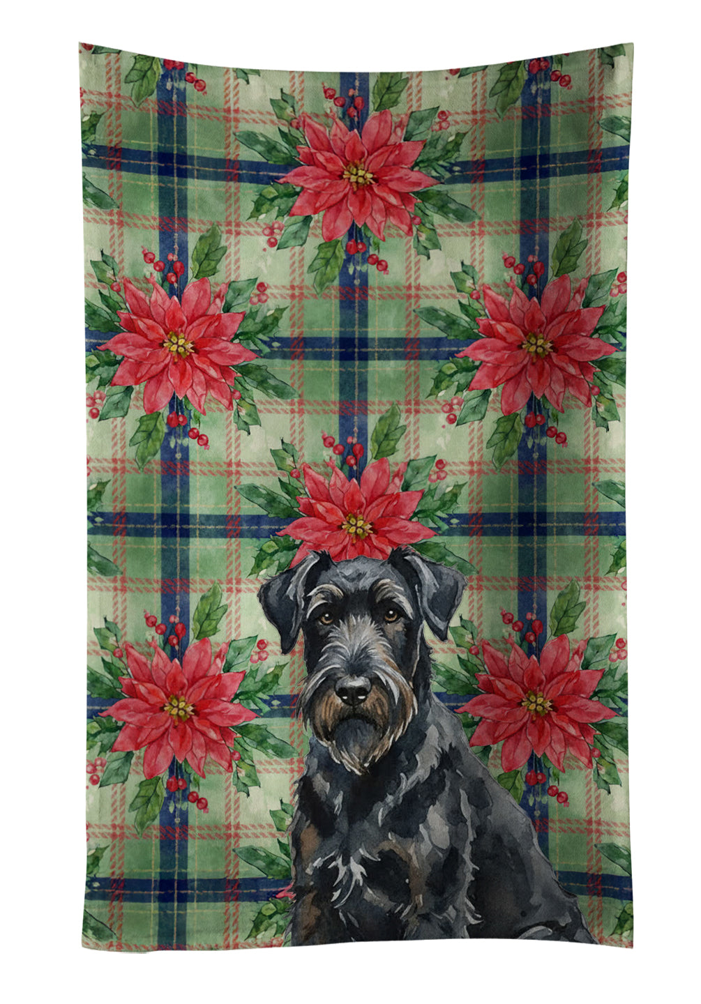 Caroline's Treasures Black Russian Terrier Christmas PoinsettIas Kitchen Towel