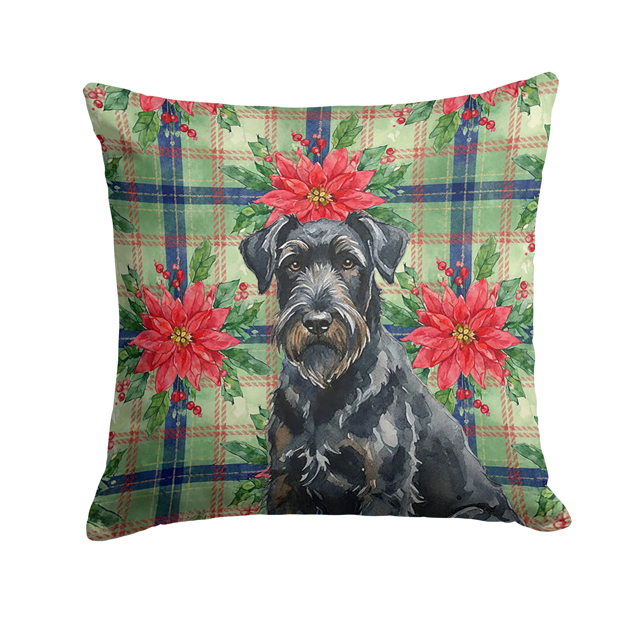 Caroline's Treasures Black Russian Terrier Christmas PoinsettIas Throw Pillow