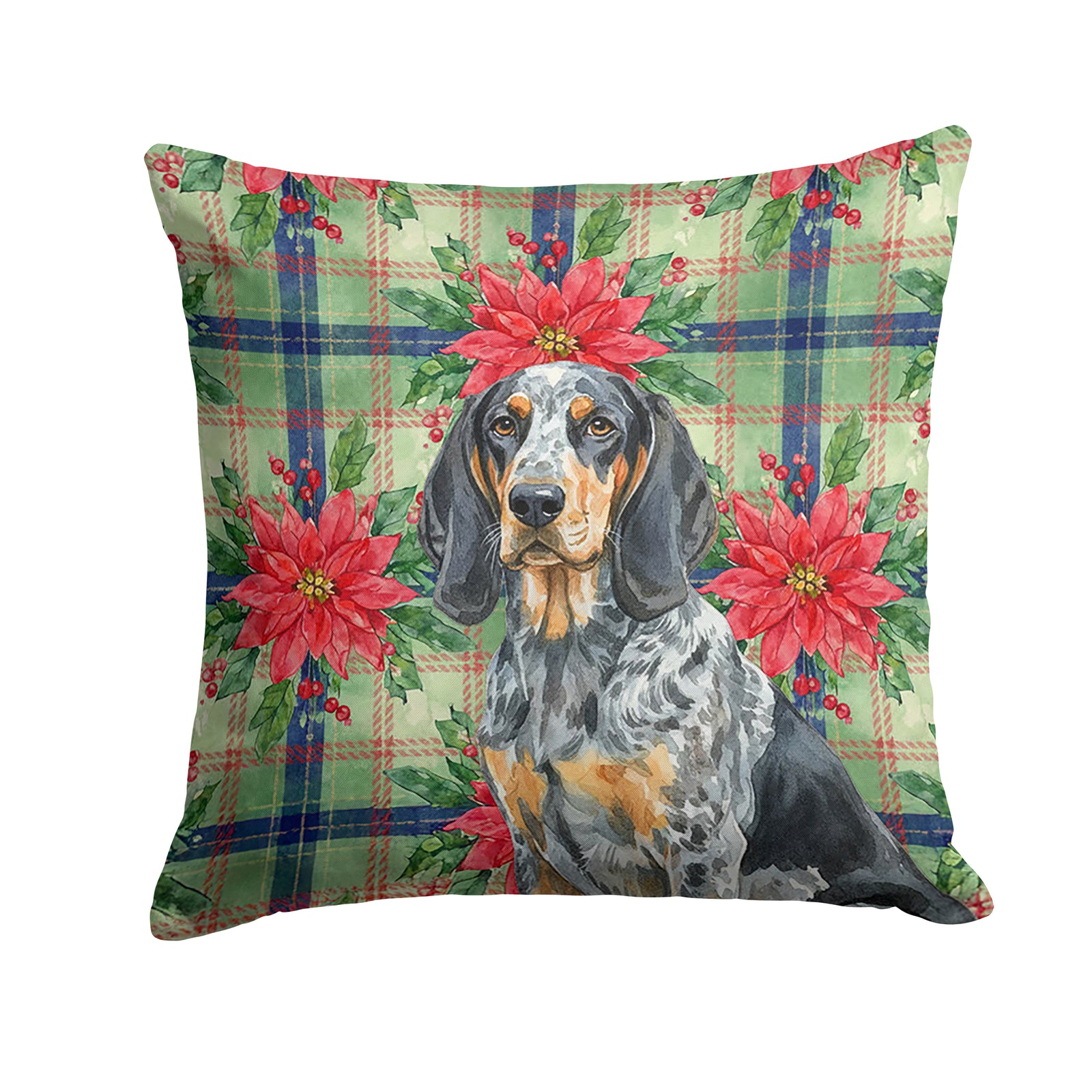 Caroline's Treasures Bluetick Coonhound Christmas PoinsettIas Throw Pillow