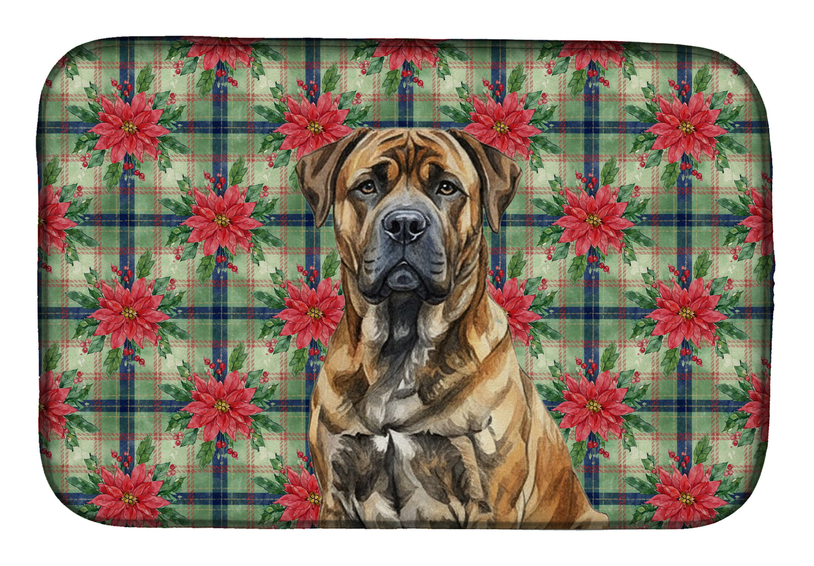 Caroline's Treasures Brindle Boerboel Christmas PoinsettIas Dish Drying Mat