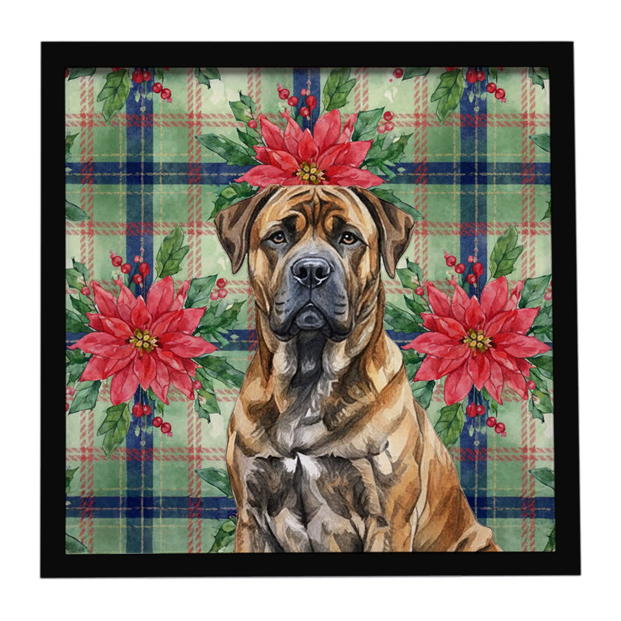 Caroline's Treasures Brindle Boerboel Christmas PoinsettIas Framed Metal Print