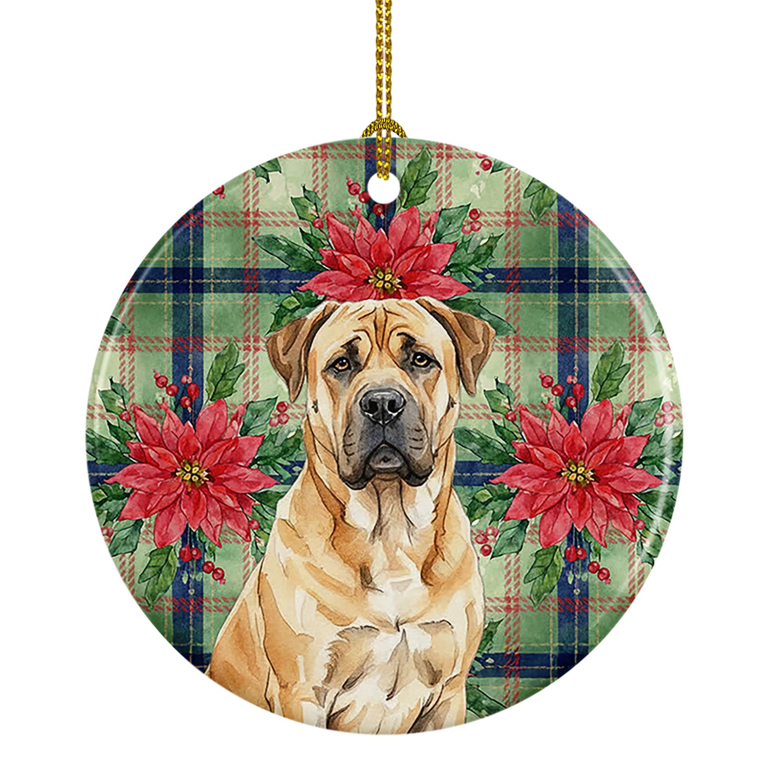 Caroline's Treasures Fawn Boerboel Christmas PoinsettIas Ceramic Ornament