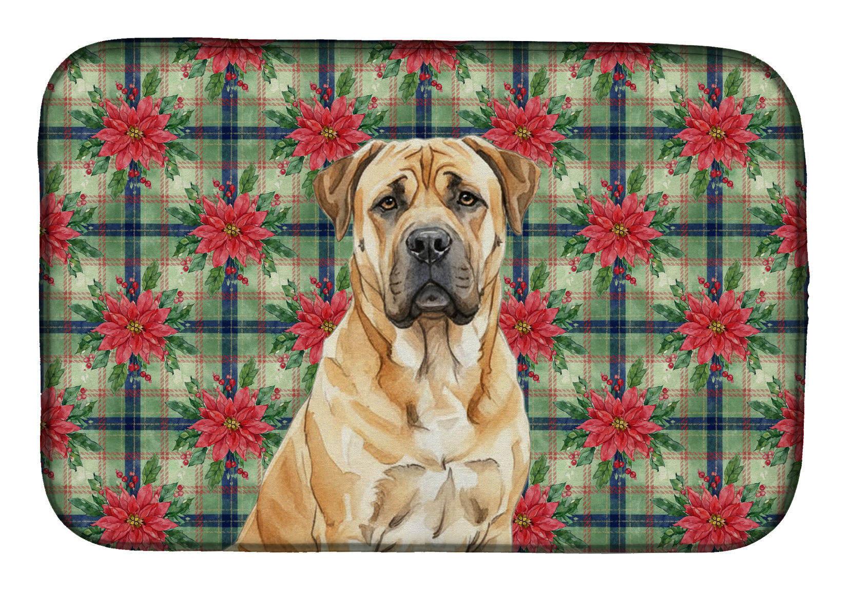 Caroline's Treasures Fawn Boerboel Christmas PoinsettIas Dish Drying Mat