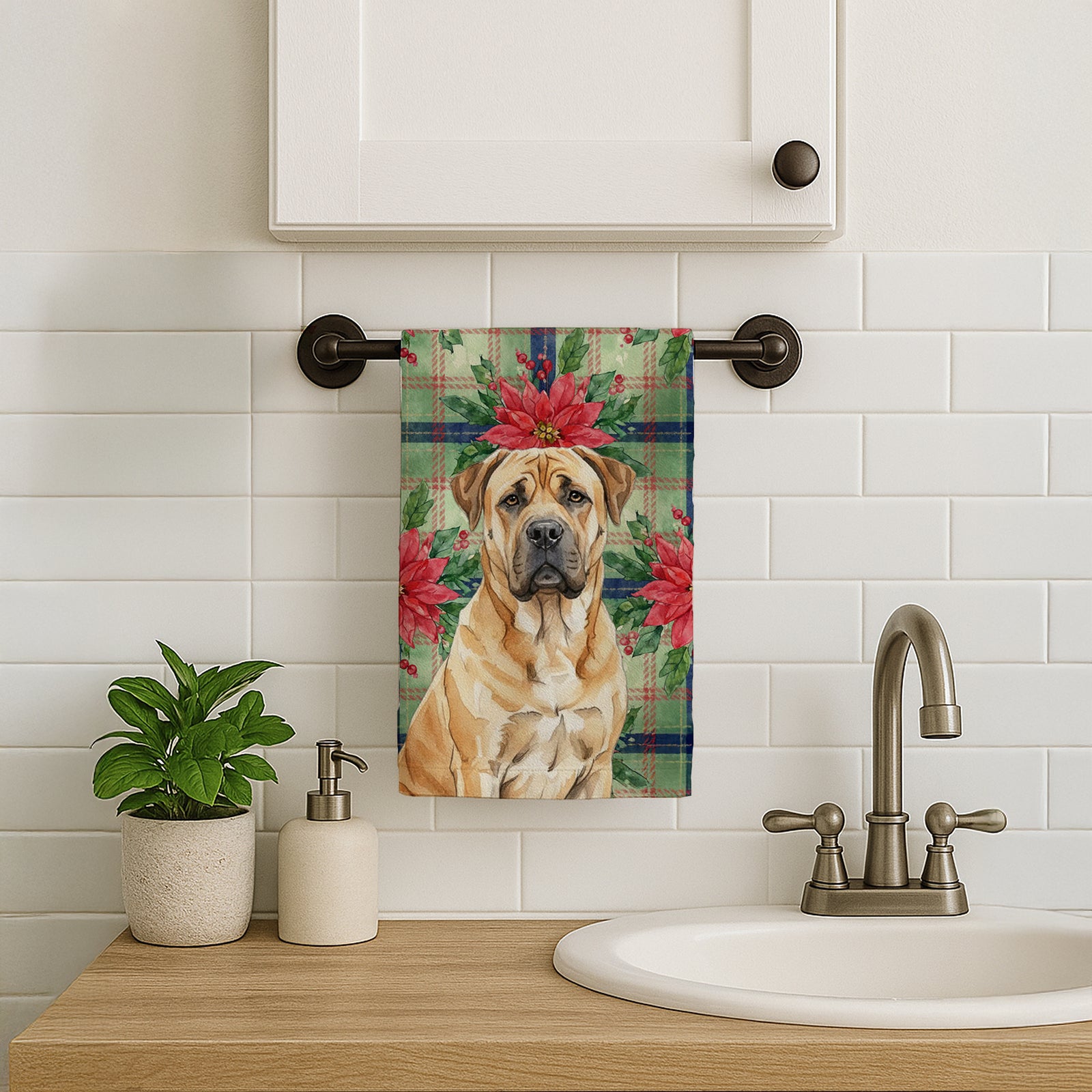 Caroline's Treasures Fawn Boerboel Christmas PoinsettIas Kitchen Towel