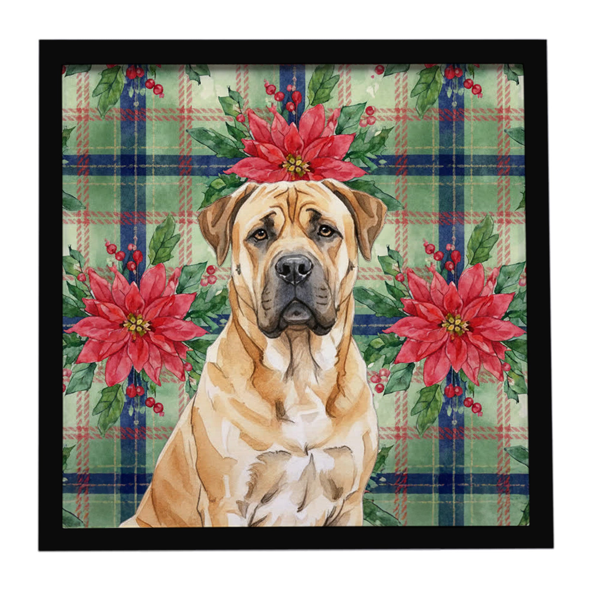 Caroline's Treasures Fawn Boerboel Christmas PoinsettIas Framed Metal Print