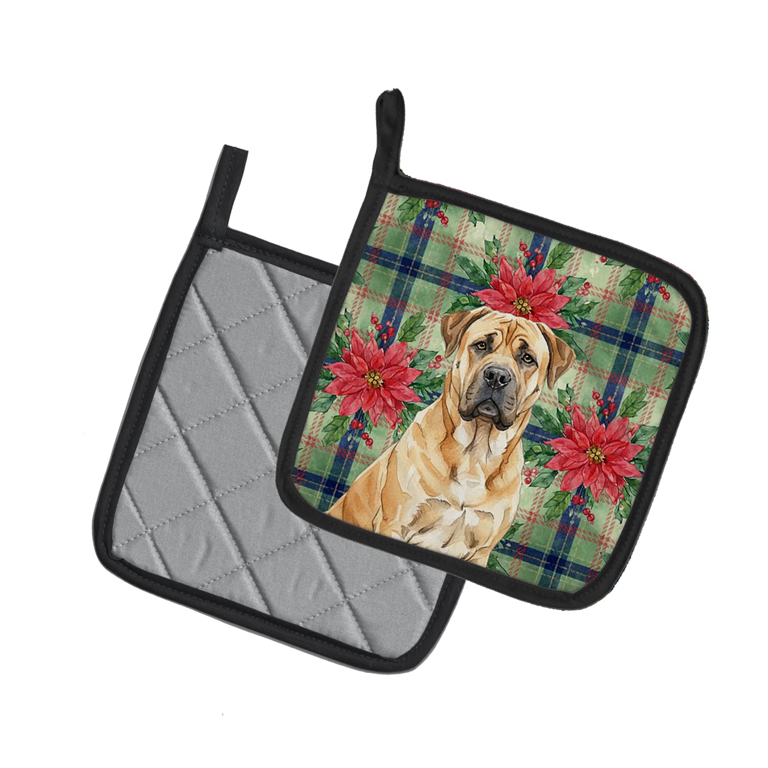 Caroline's Treasures Fawn Boerboel Christmas PoinsettIas Pair of Pot Holders