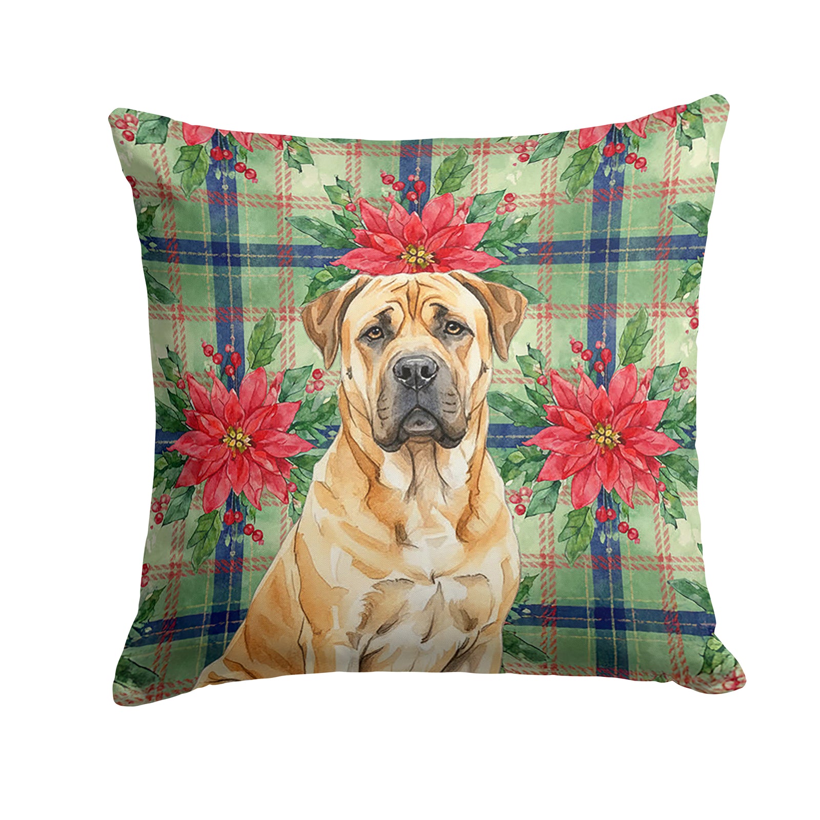 Caroline's Treasures Fawn Boerboel Christmas PoinsettIas Throw Pillow