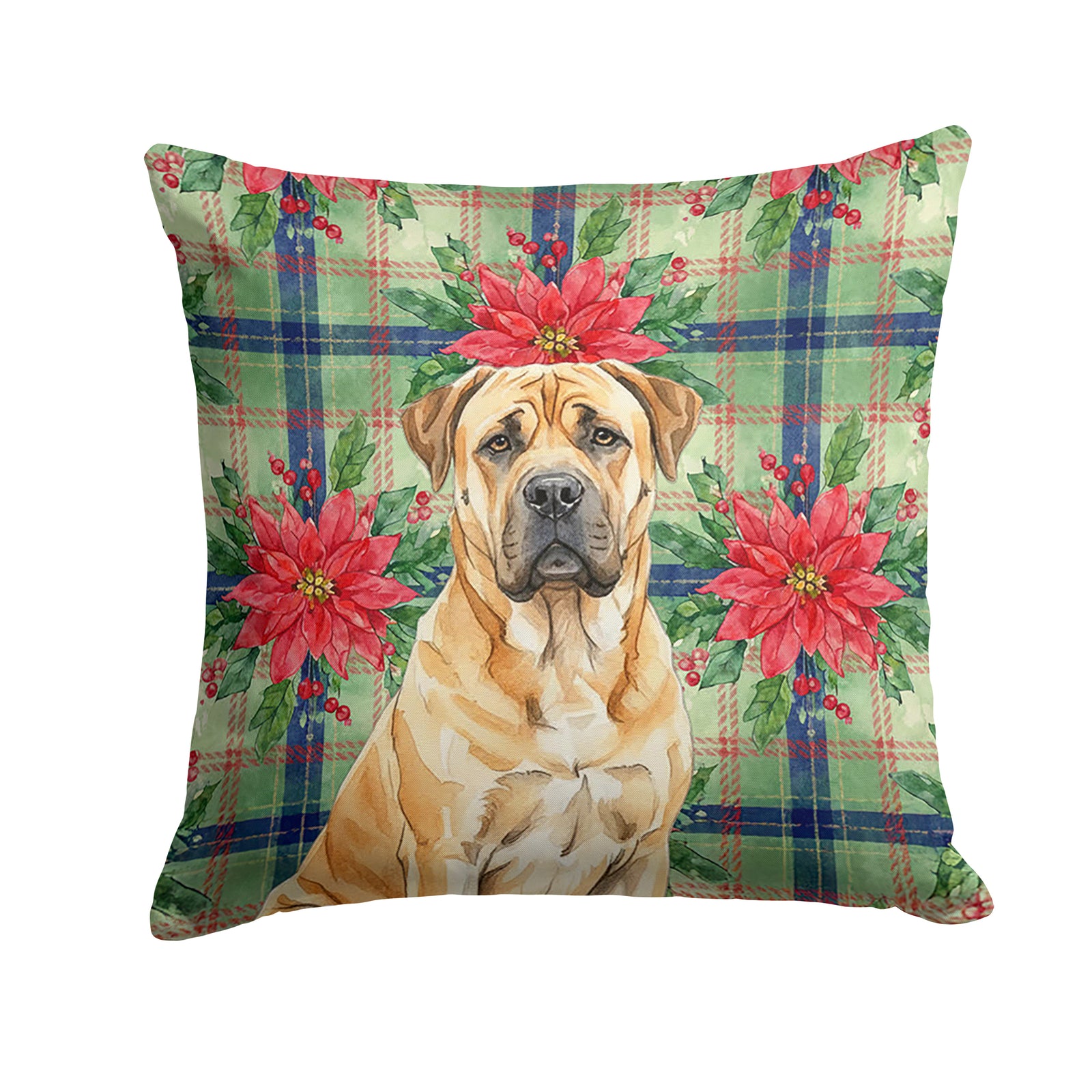 Caroline's Treasures Fawn Boerboel Christmas PoinsettIas Throw Pillow