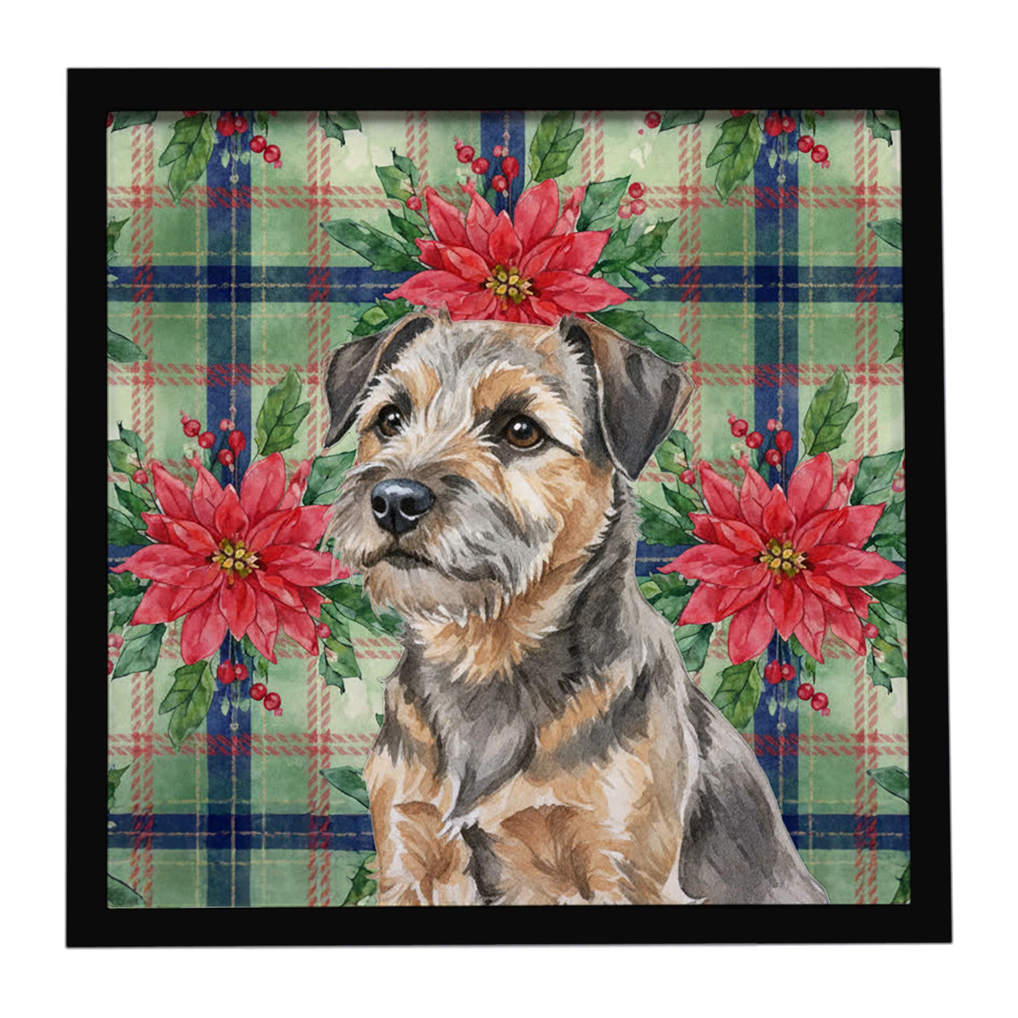 Caroline's Treasures Grizzle and Tan Border Terrier Christmas PoinsettIas Framed Metal Print