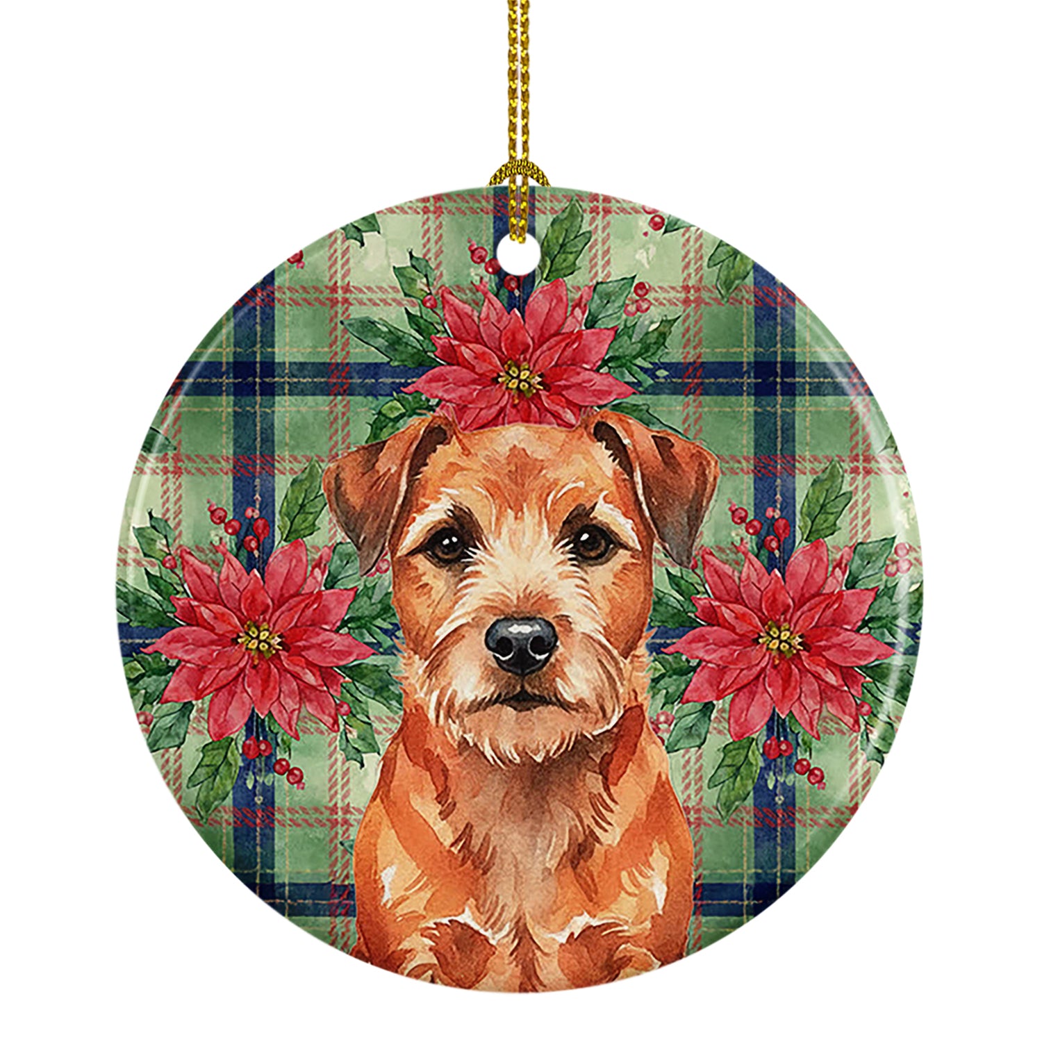 Caroline's Treasures Red Border Terrier Christmas PoinsettIas Ceramic Ornament