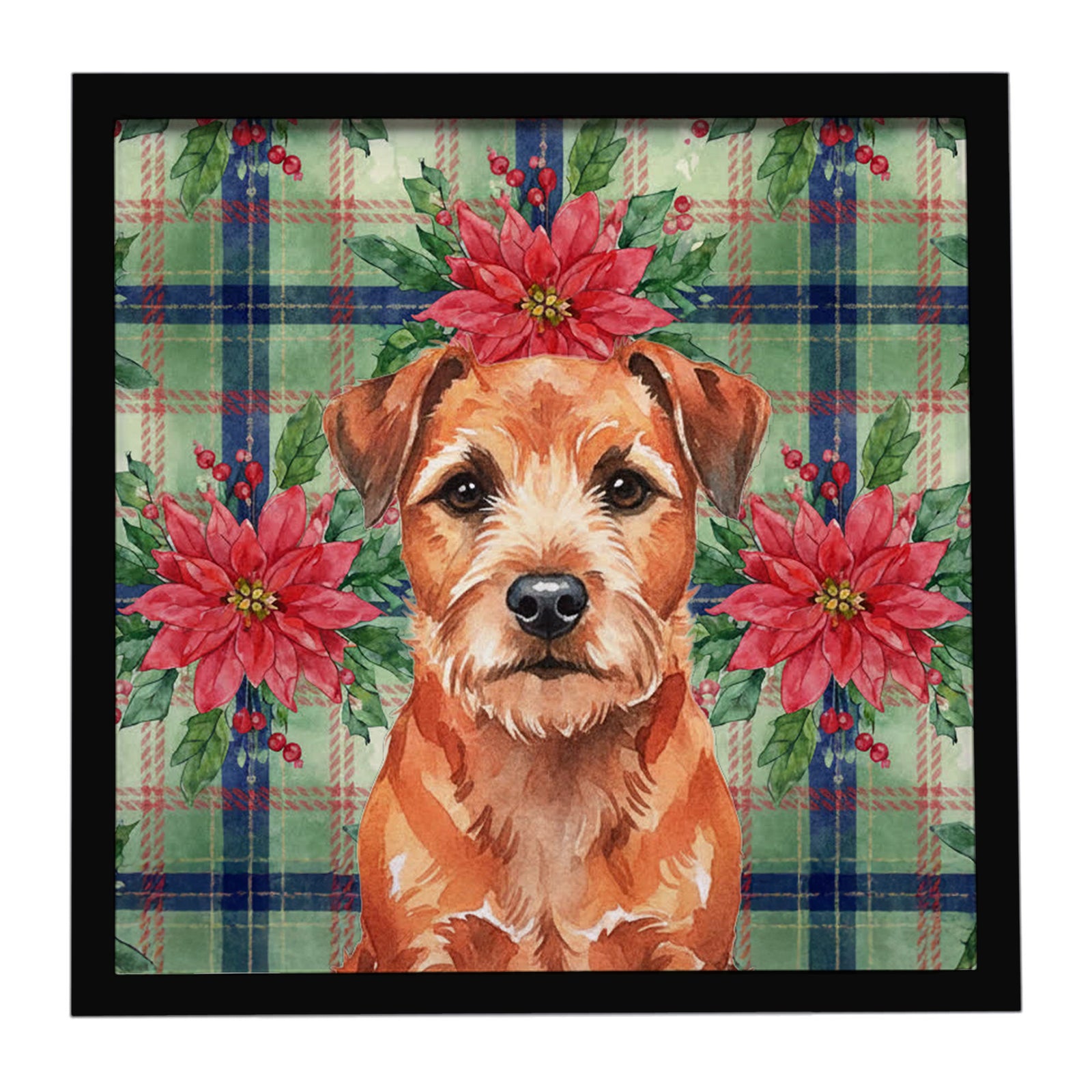 Caroline's Treasures Red Border Terrier Christmas PoinsettIas Framed Metal Print