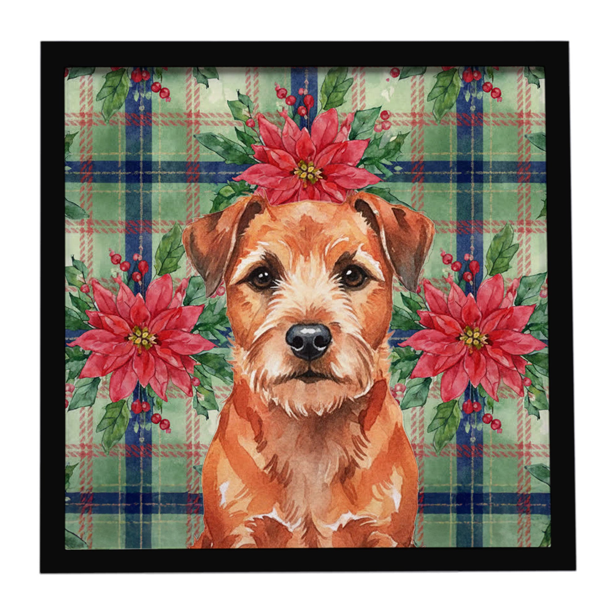 Caroline's Treasures Red Border Terrier Christmas PoinsettIas Framed Metal Print