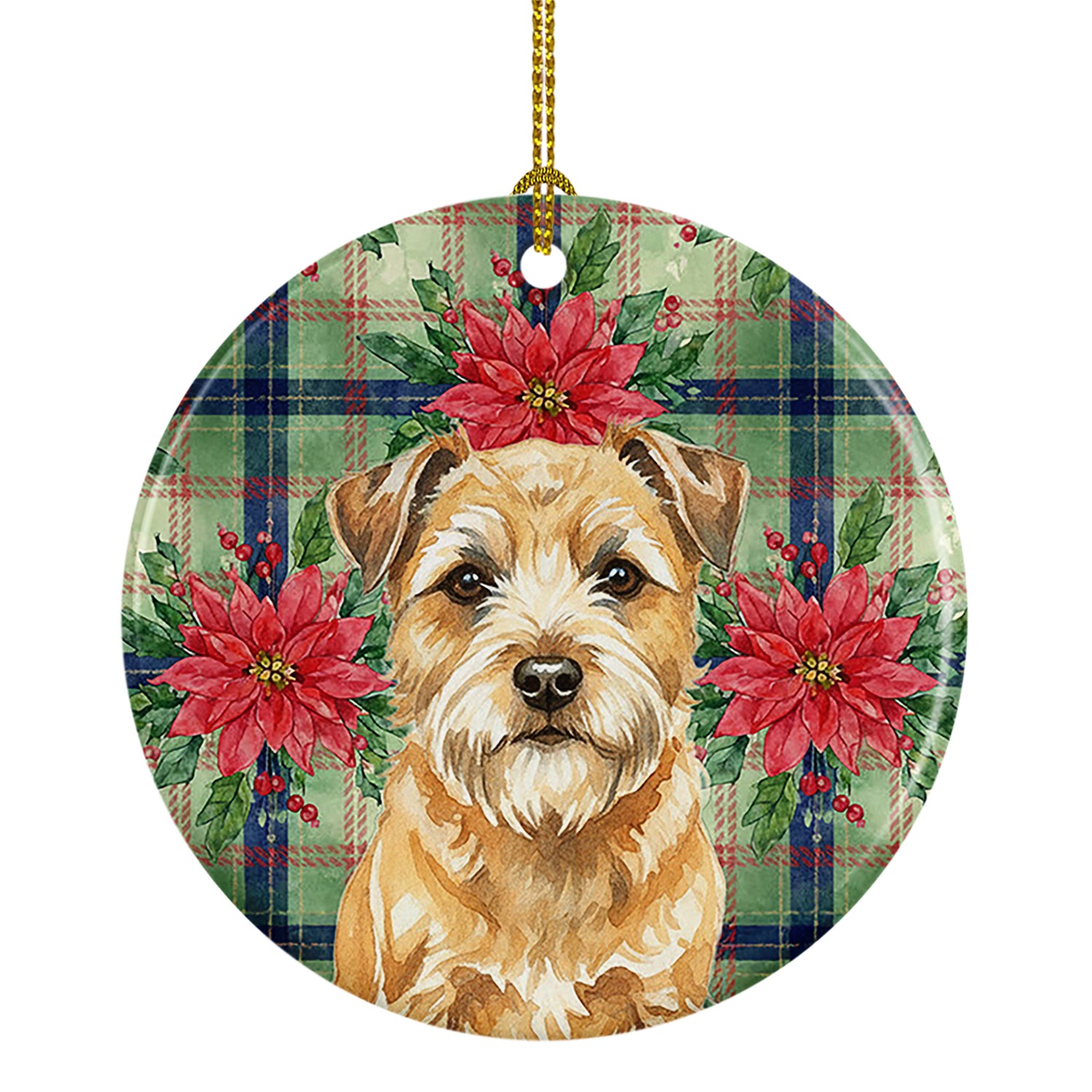 Caroline's Treasures Wheaten Border Terrier Christmas PoinsettIas Ceramic Ornament