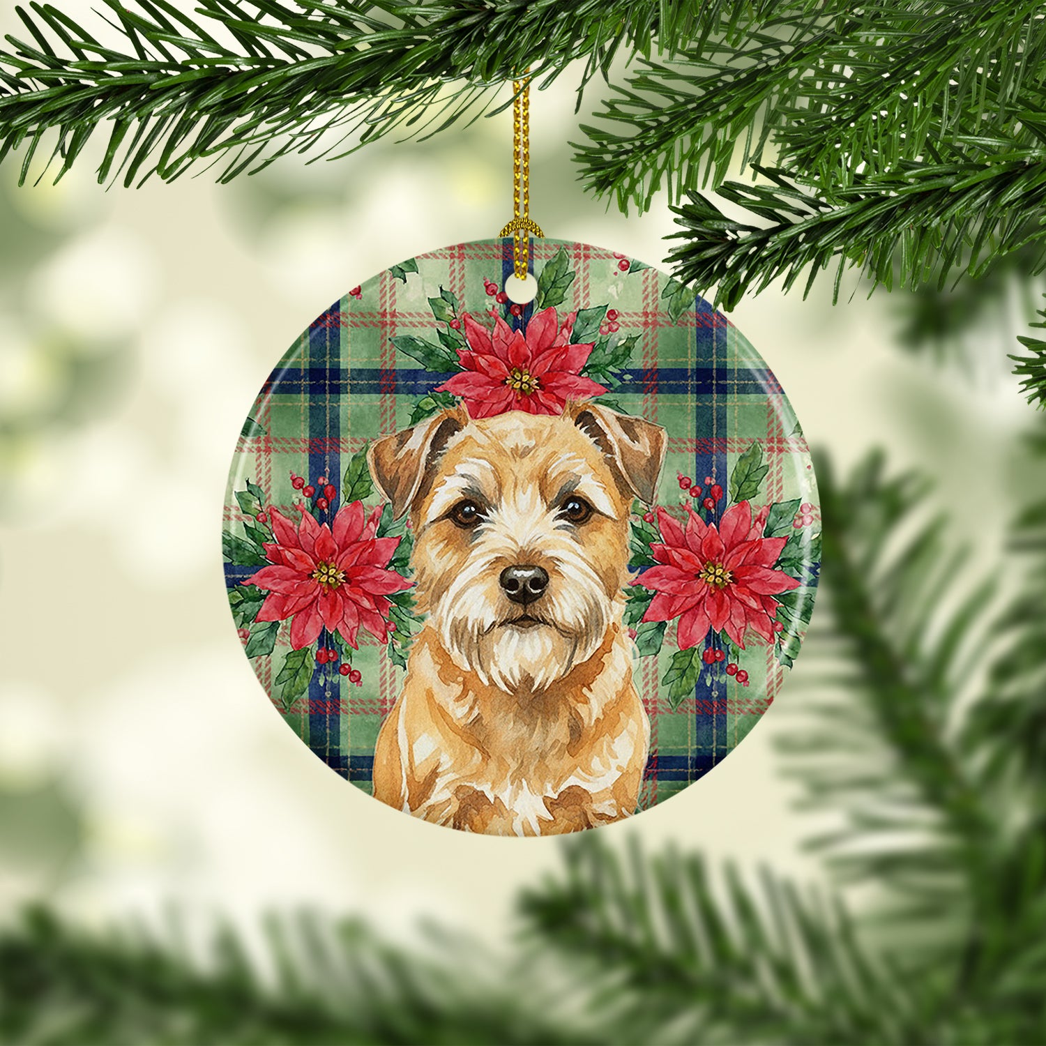 Caroline's Treasures Wheaten Border Terrier Christmas PoinsettIas Ceramic Ornament