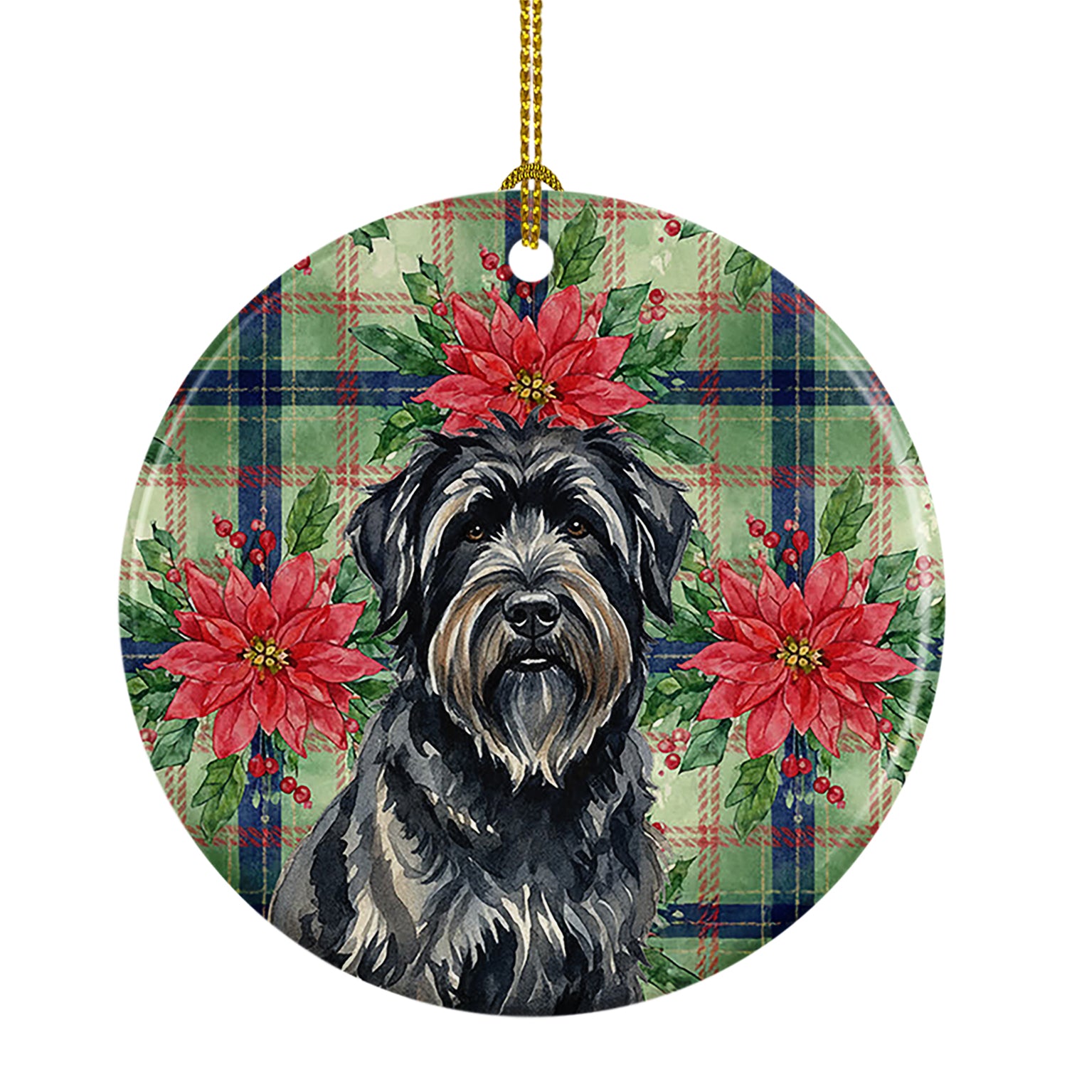 Caroline's Treasures Bouvier des Flandres Christmas PoinsettIas Ceramic Ornament