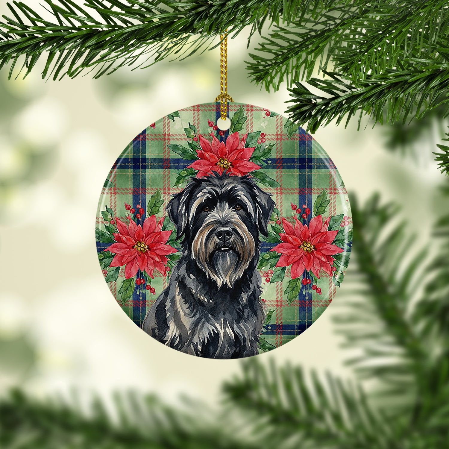 Caroline's Treasures Bouvier des Flandres Christmas PoinsettIas Ceramic Ornament