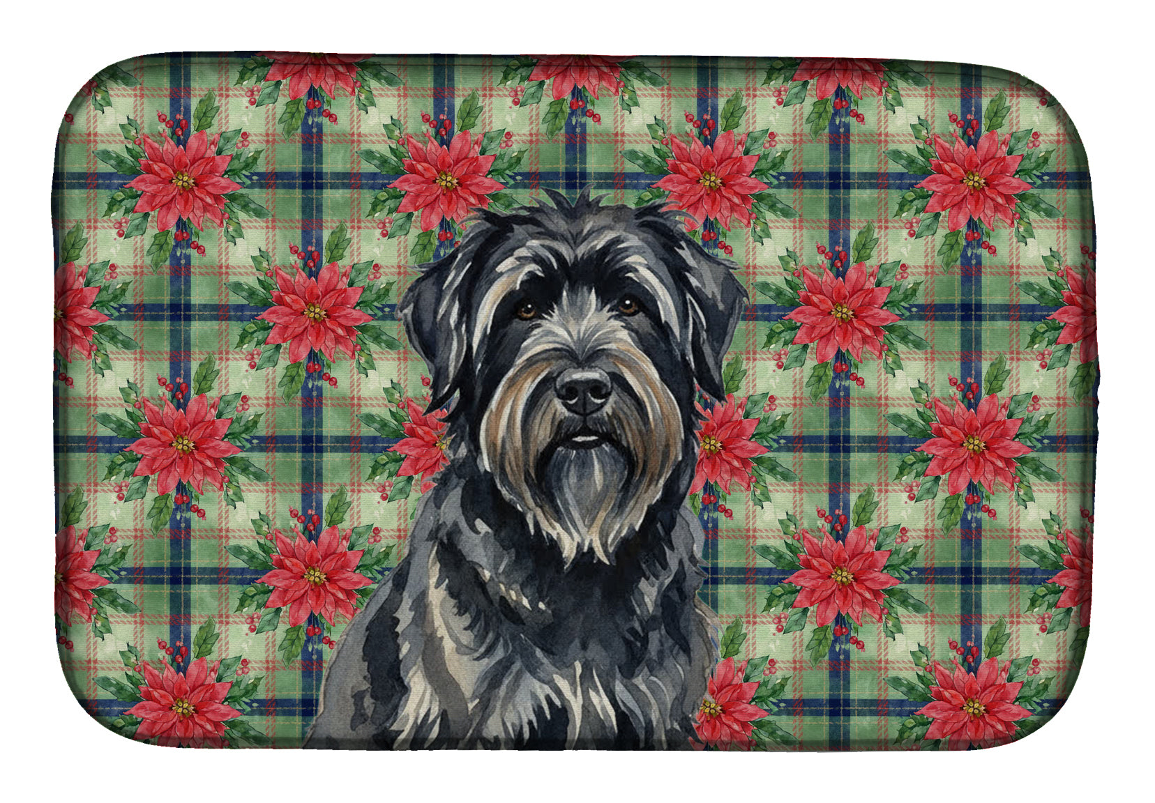 Caroline's Treasures Bouvier des Flandres Christmas PoinsettIas Dish Drying Mat