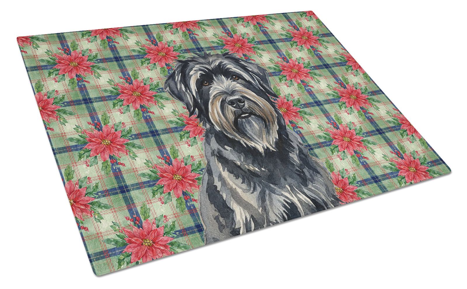 Caroline's Treasures Bouvier des Flandres Christmas PoinsettIas Glass Cutting Board