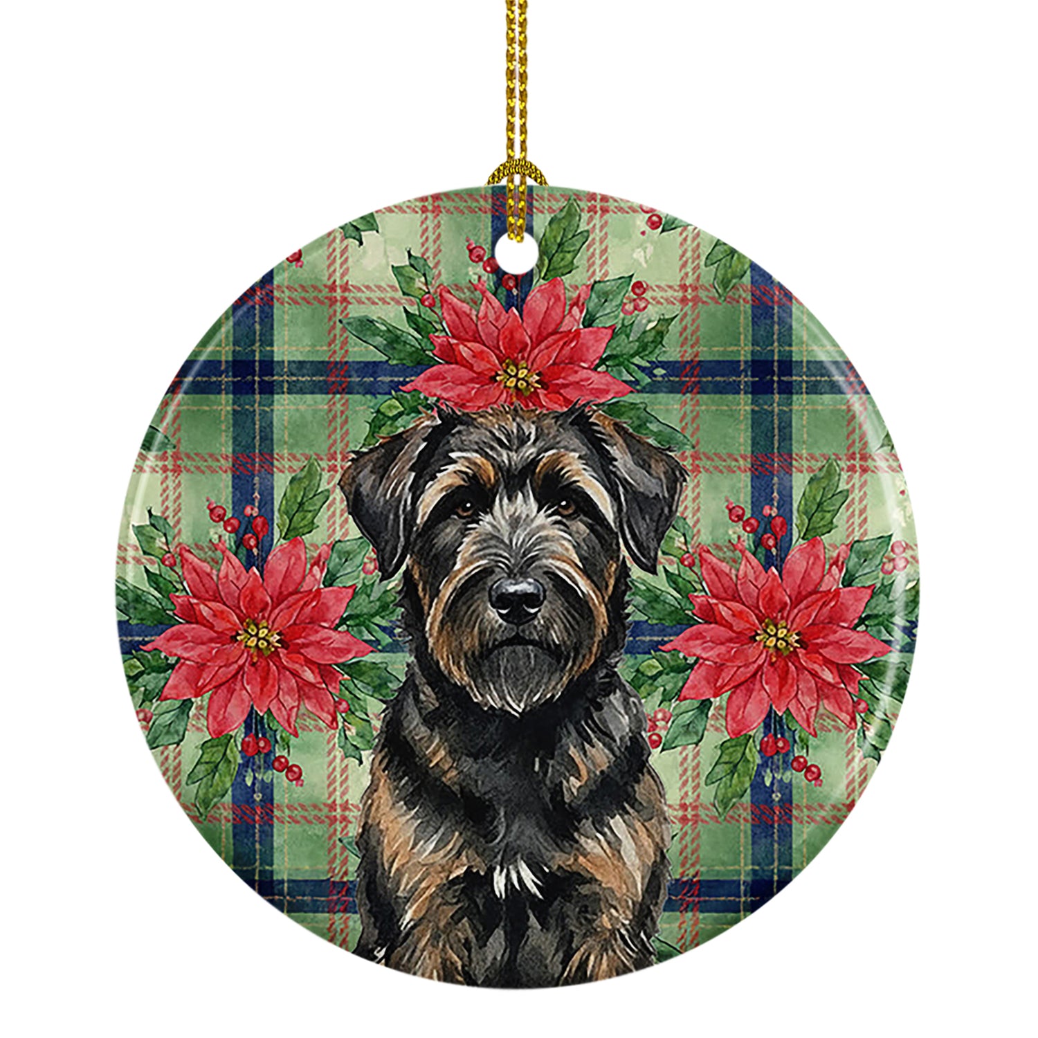 Caroline's Treasures Brindle Bouvier des Flandres Christmas PoinsettIas Ceramic Ornament