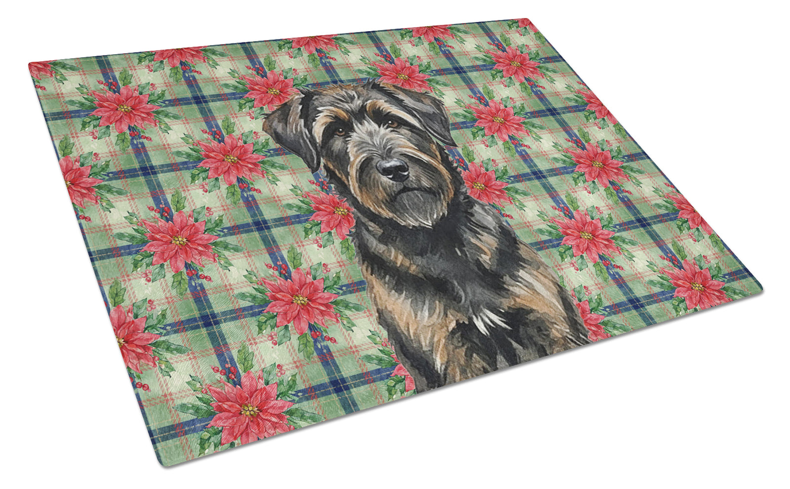 Caroline's Treasures Brindle Bouvier des Flandres Christmas PoinsettIas Glass Cutting Board