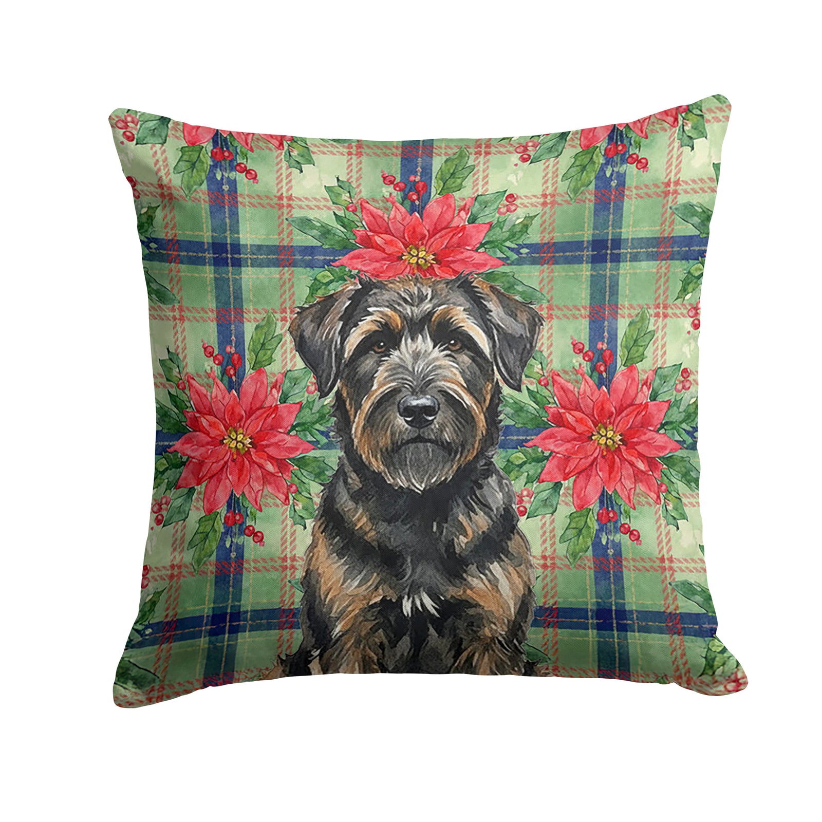Caroline's Treasures Brindle Bouvier des Flandres Christmas PoinsettIas Throw Pillow
