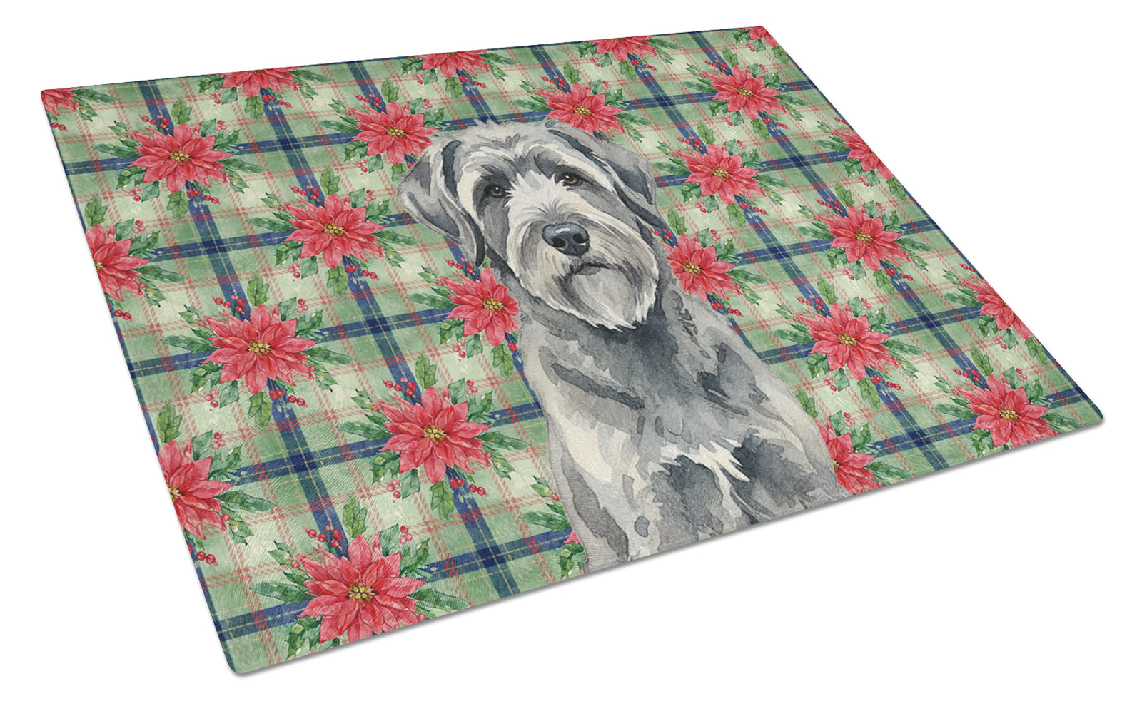Caroline's Treasures Gray Bouvier des Flandres Christmas PoinsettIas Glass Cutting Board
