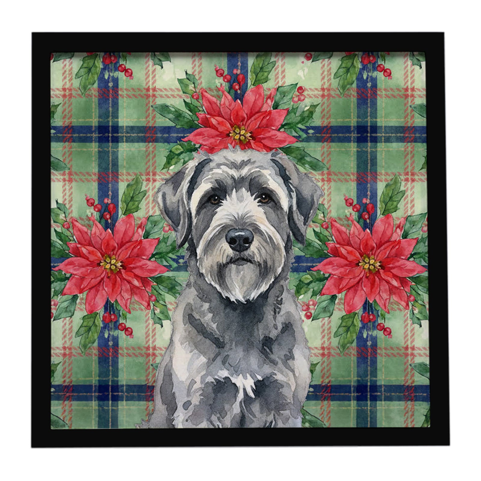 Caroline's Treasures Gray Bouvier des Flandres Christmas PoinsettIas Framed Metal Print