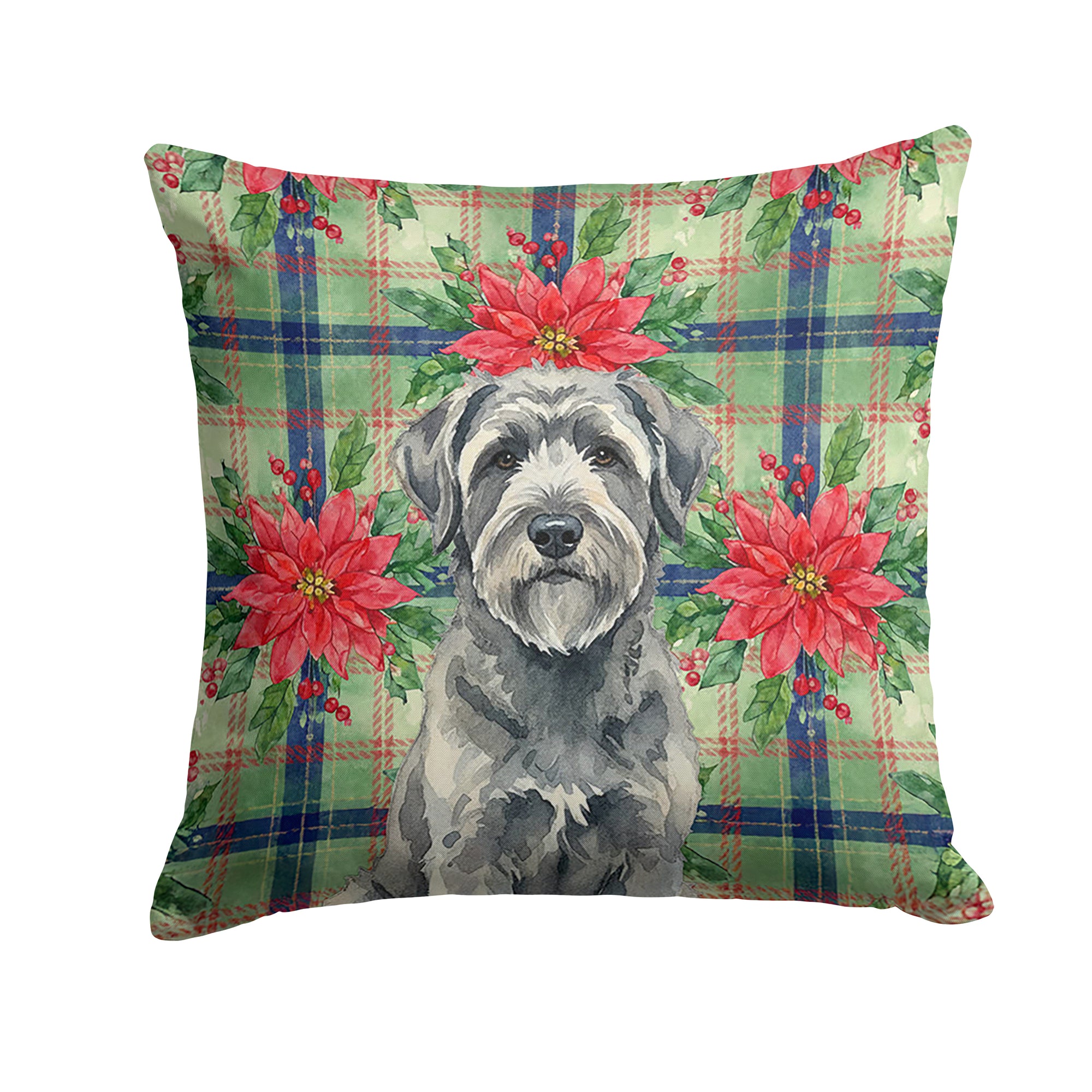 Caroline's Treasures Gray Bouvier des Flandres Christmas PoinsettIas Throw Pillow
