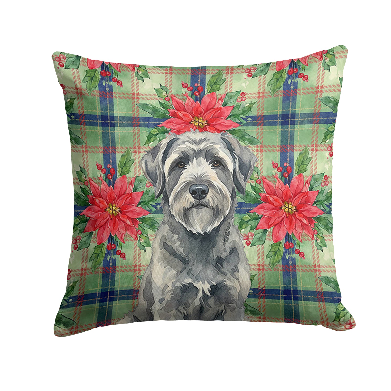 Caroline's Treasures Gray Bouvier des Flandres Christmas PoinsettIas Throw Pillow