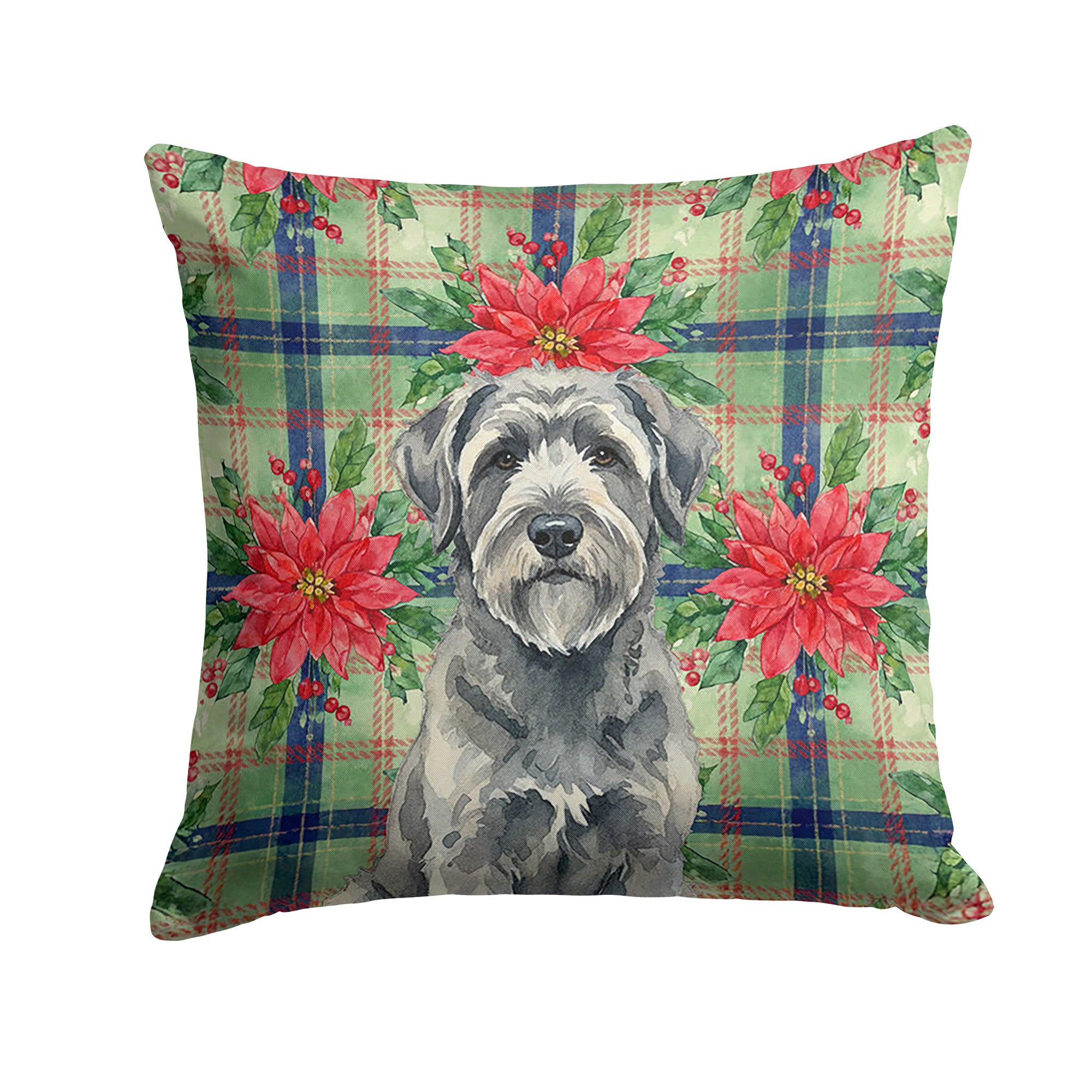 Caroline's Treasures Gray Bouvier des Flandres Christmas PoinsettIas Throw Pillow