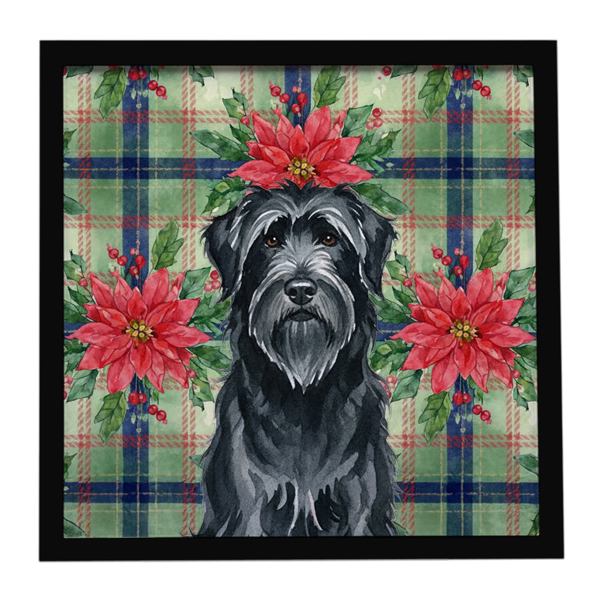 Caroline's Treasures Black Briard Christmas PoinsettIas Framed Metal Print
