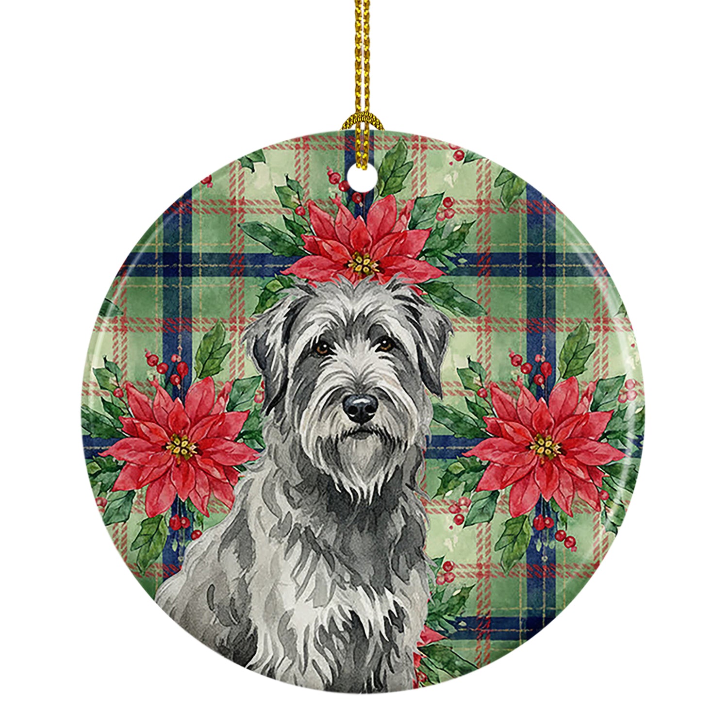 Caroline's Treasures Gray Briard Christmas PoinsettIas Ceramic Ornament