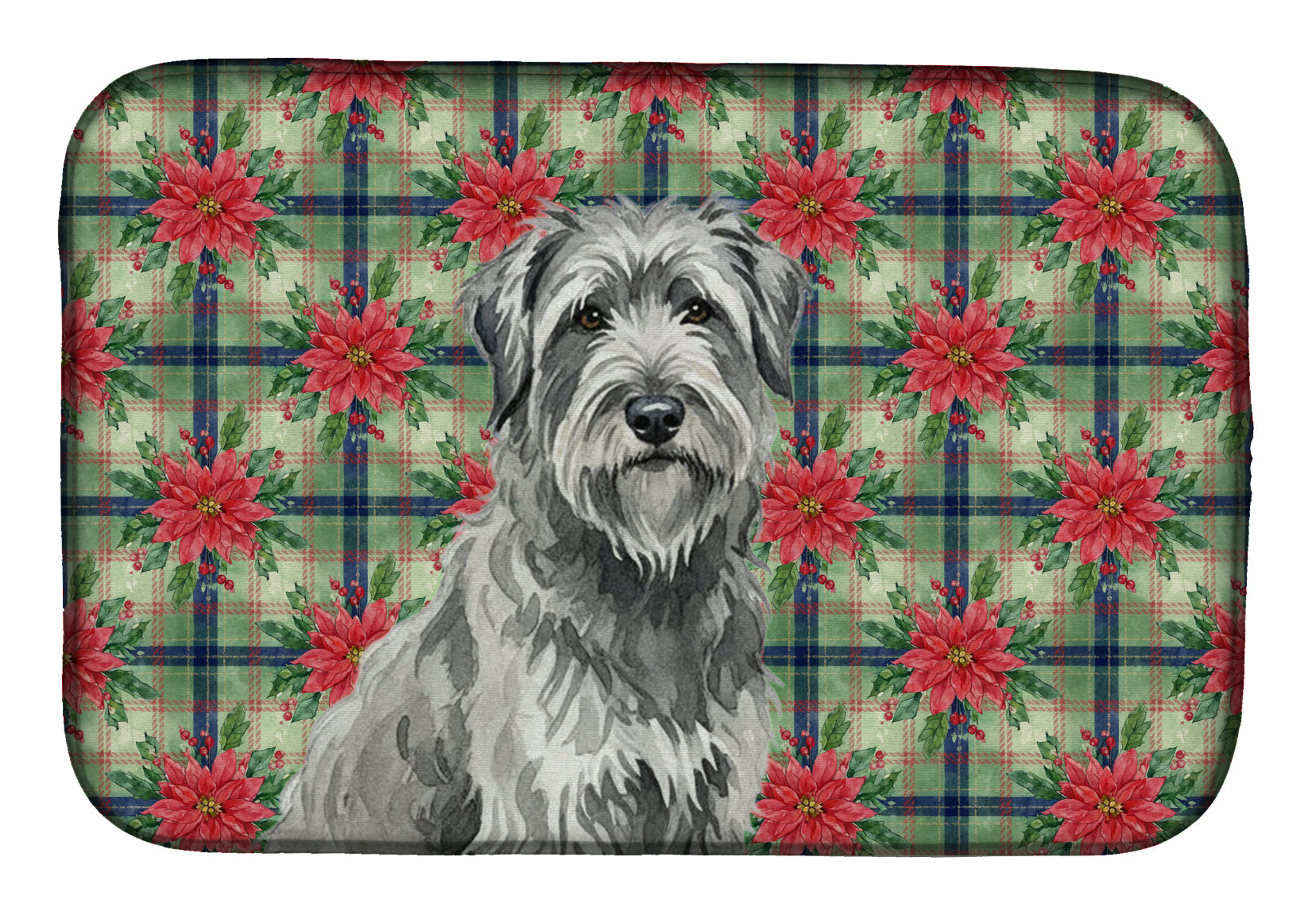 Caroline's Treasures Gray Briard Christmas PoinsettIas Dish Drying Mat