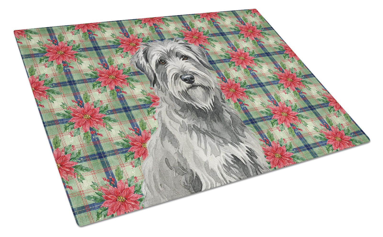 Caroline's Treasures Gray Briard Christmas PoinsettIas Glass Cutting Board
