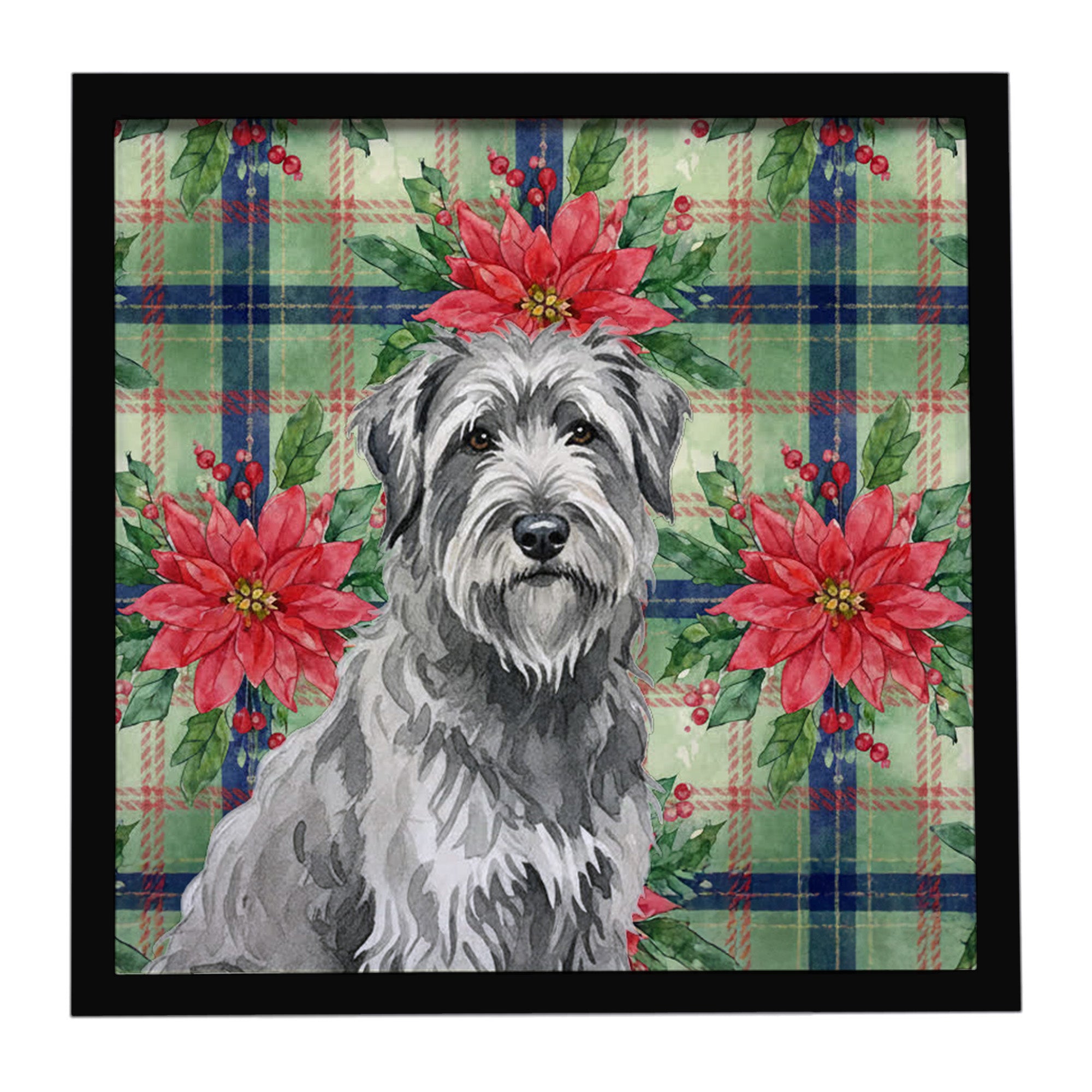 Caroline's Treasures Gray Briard Christmas PoinsettIas Framed Metal Print