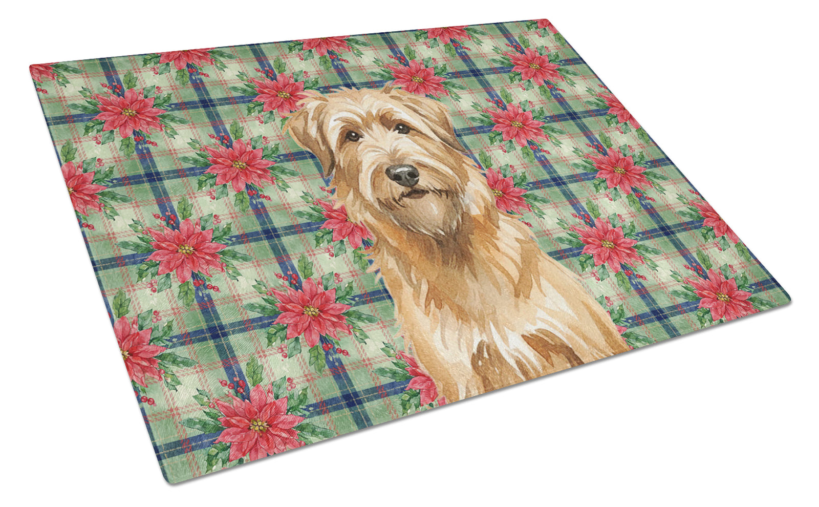 Caroline's Treasures Tawny Briard Christmas PoinsettIas Glass Cutting Board