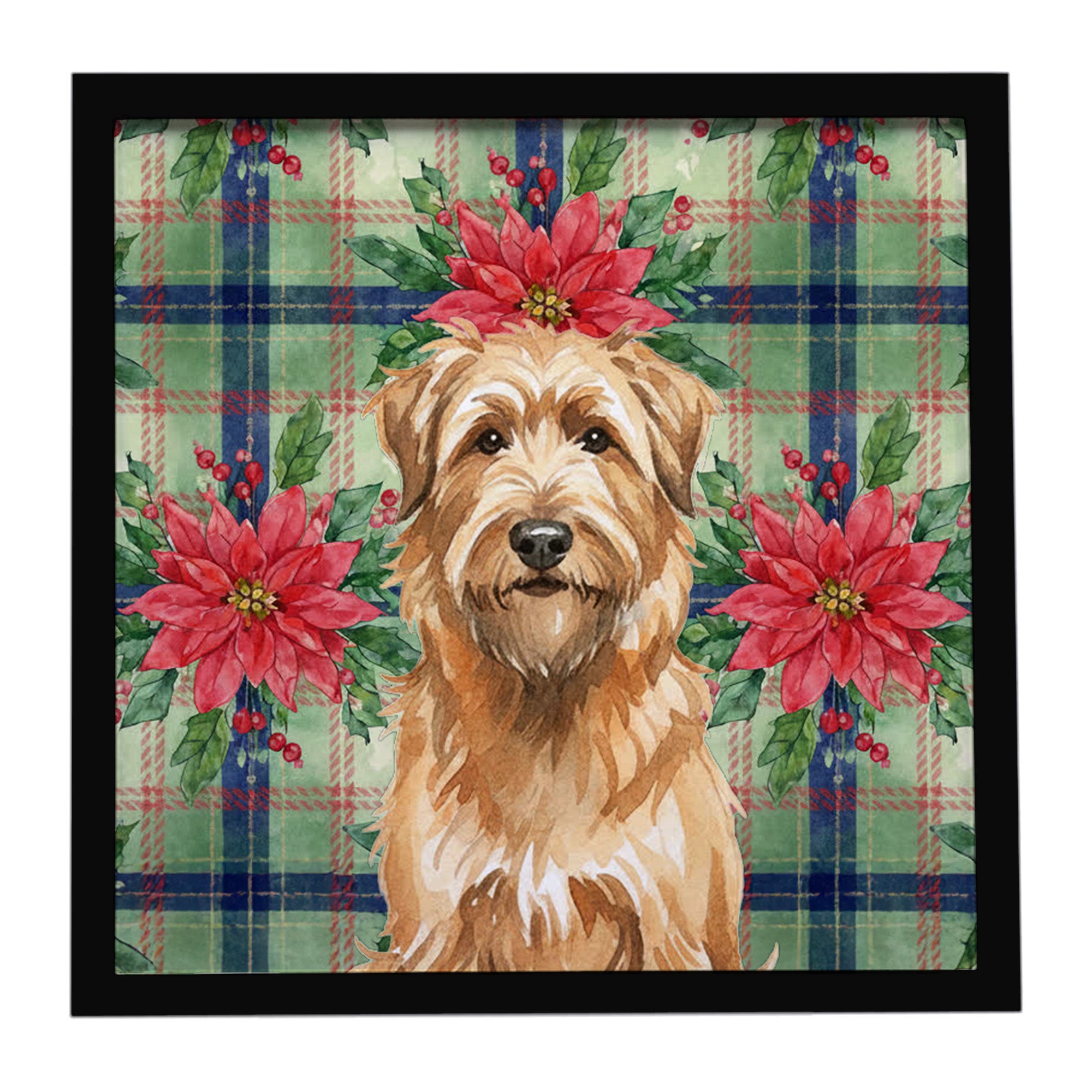 Caroline's Treasures Tawny Briard Christmas PoinsettIas Framed Metal Print