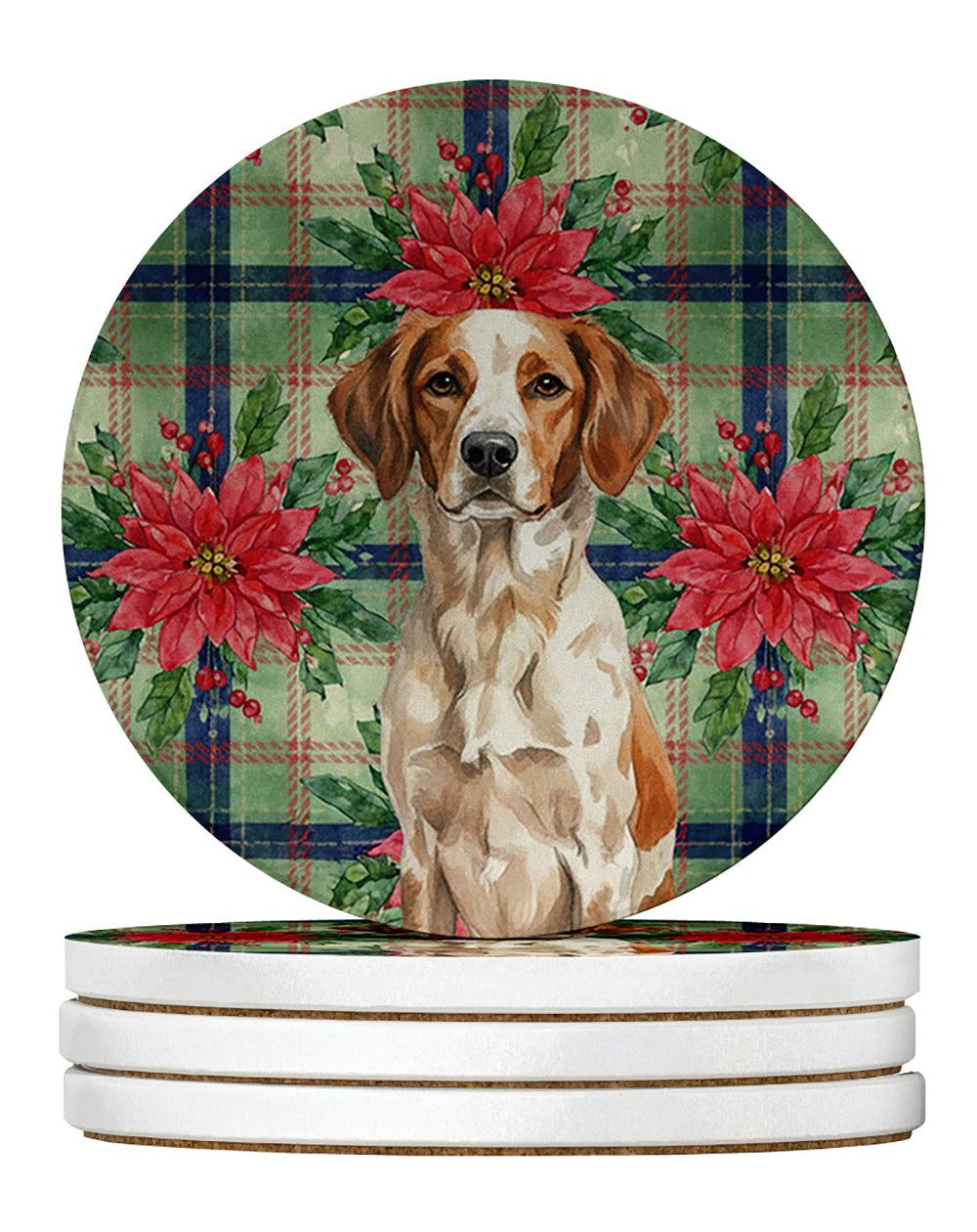 Caroline's Treasures Roan Brittany Christmas PoinsettIas Large Sandstone Coasters Pack of 4