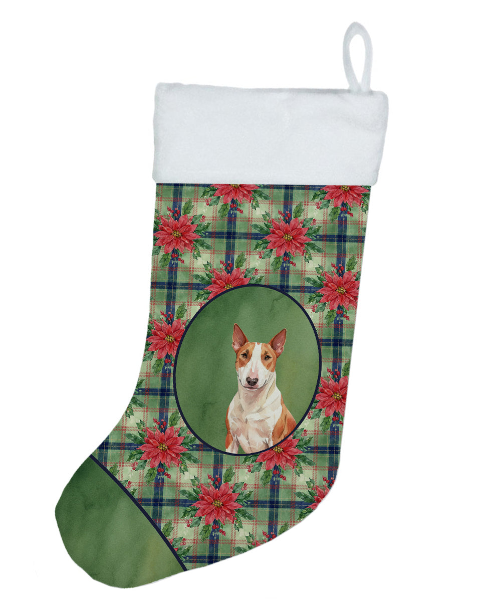 Caroline's Treasures Red and White Bull Terrier Christmas PoinsettIas Holiday Stocking
