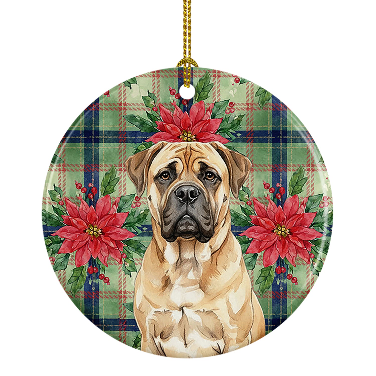 Caroline's Treasures Bullmastiff Christmas PoinsettIas Ceramic Ornament