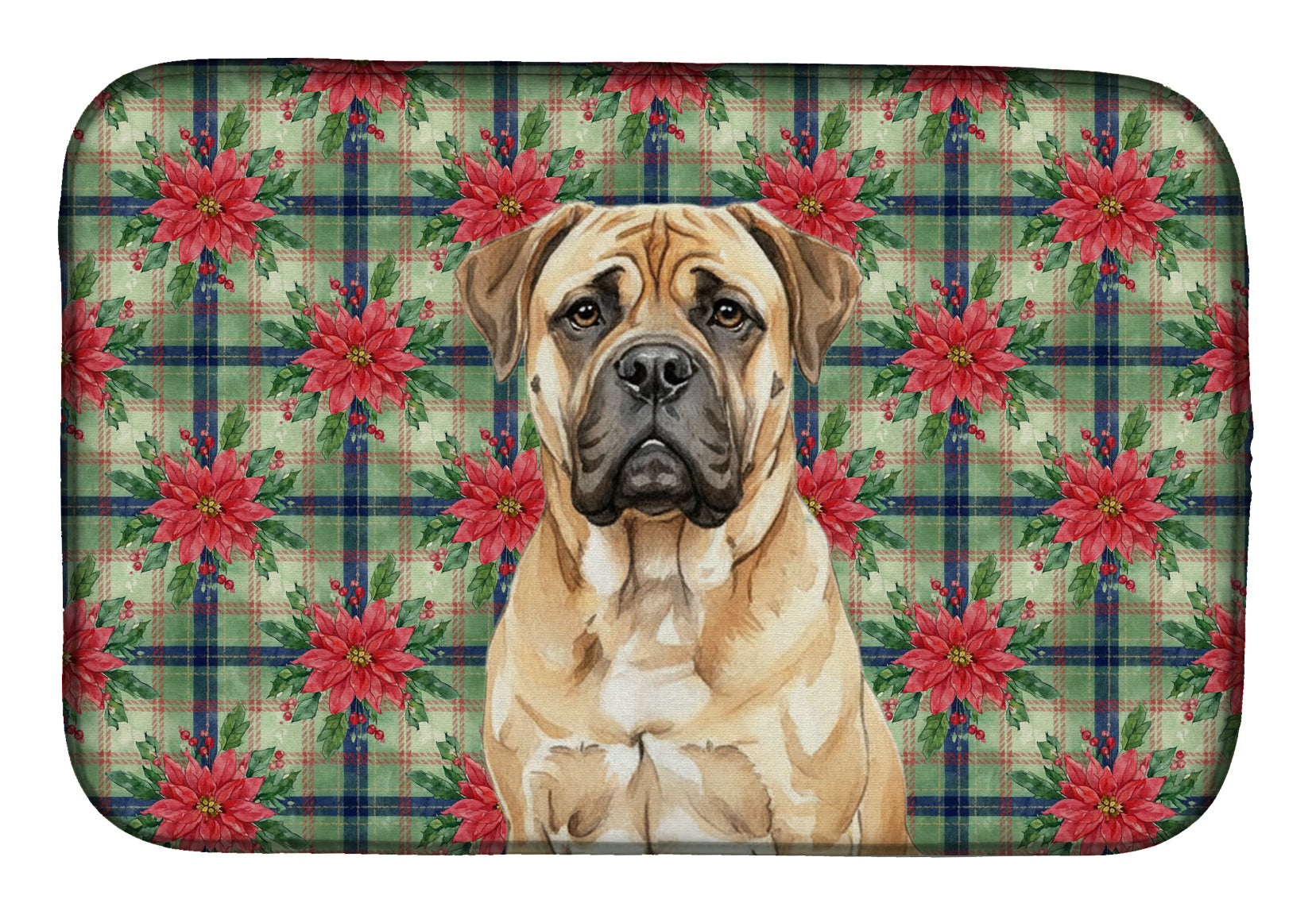Caroline's Treasures Bullmastiff Christmas PoinsettIas Dish Drying Mat