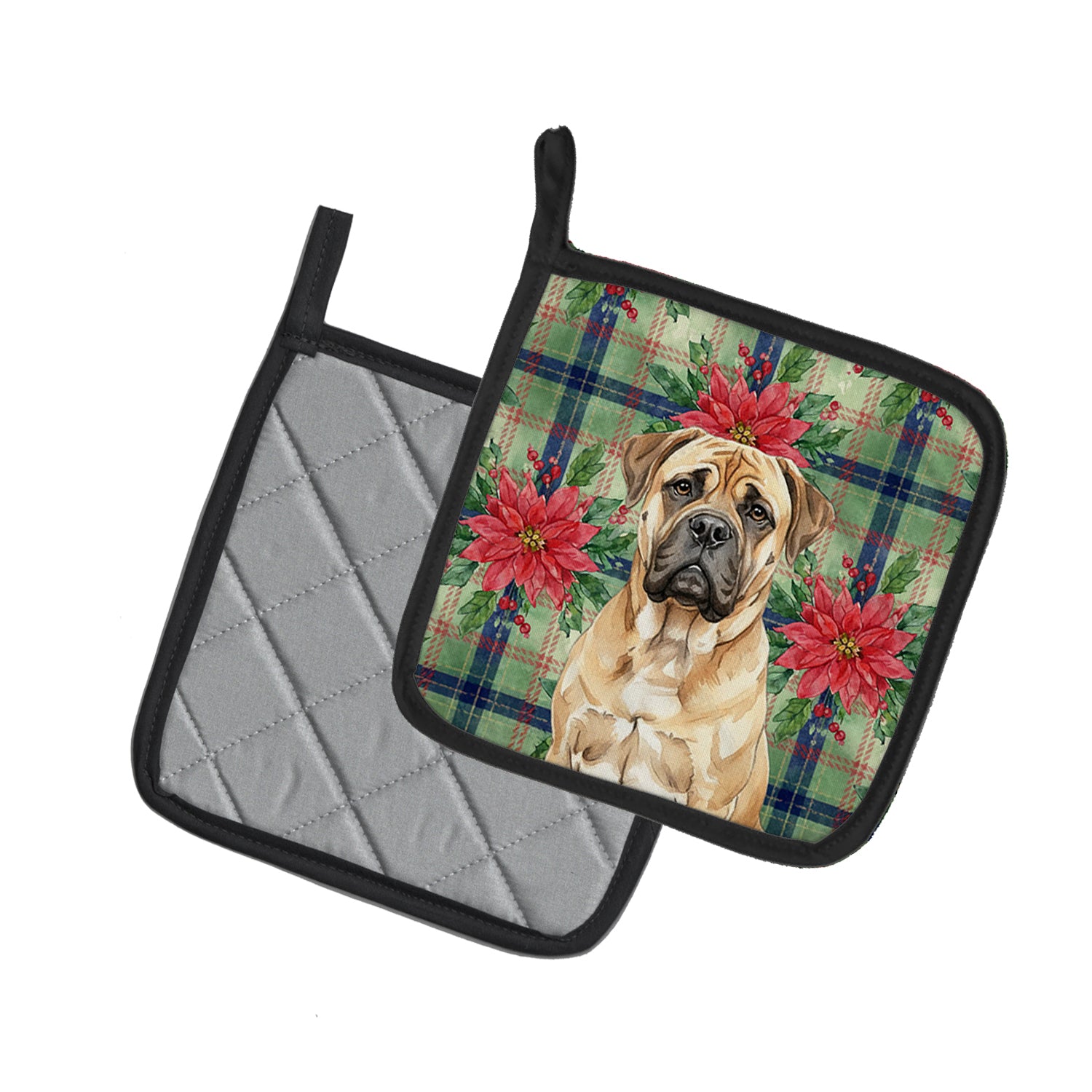 Caroline's Treasures Bullmastiff Christmas PoinsettIas Pair of Pot Holders